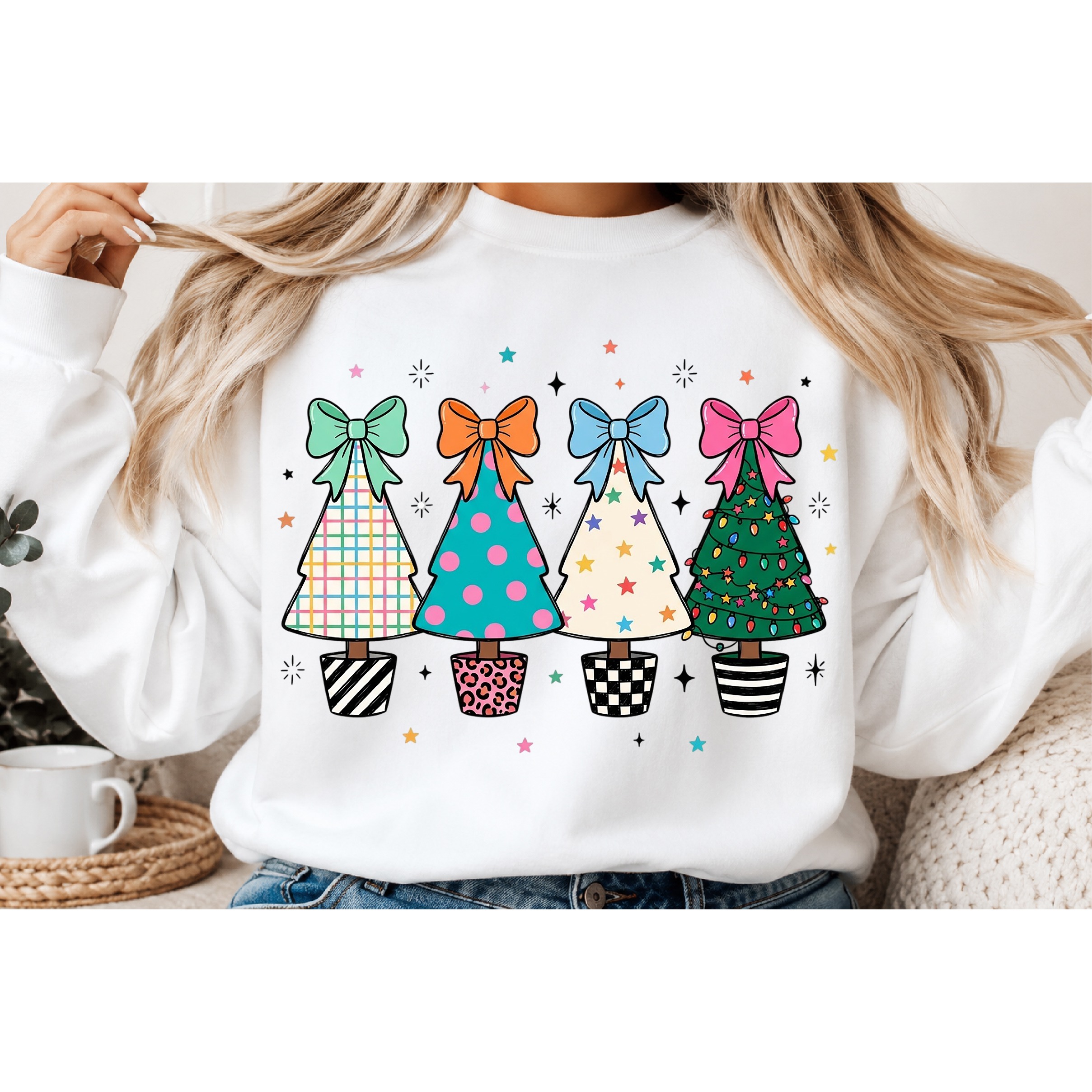 Coquette Bow Christmas Trees PNG 2