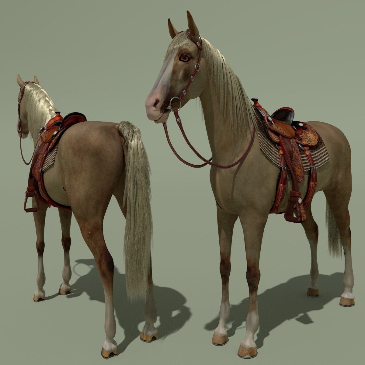 Cowboy Horse Palomino 3D model 2