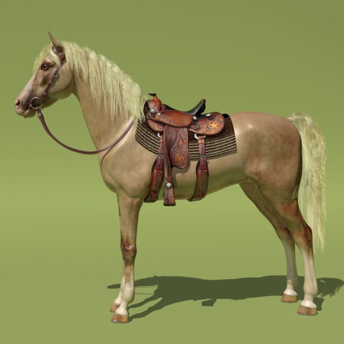 Cowboy Horse Palomino 3D model 4