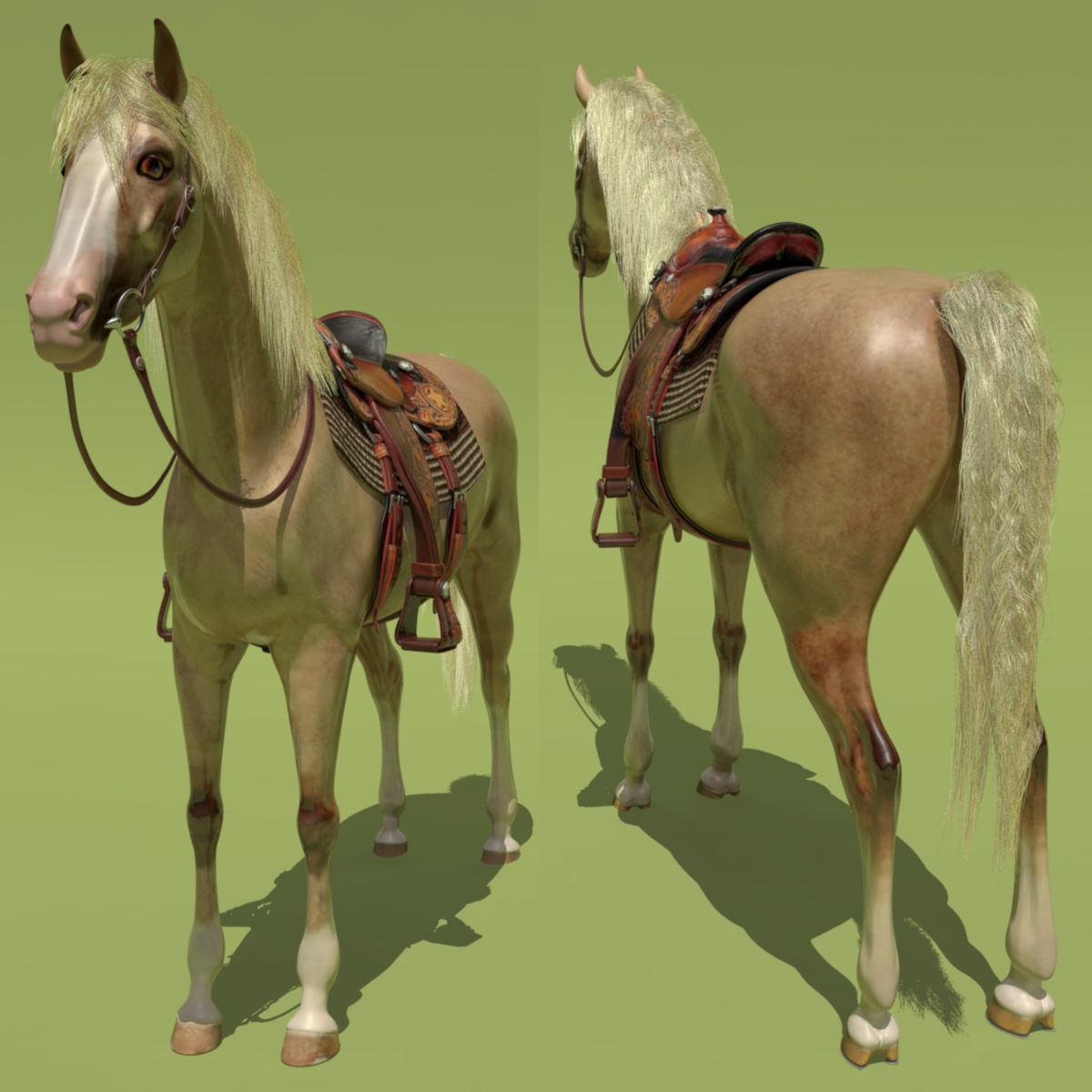 Cowboy Horse Palomino 3D model 5