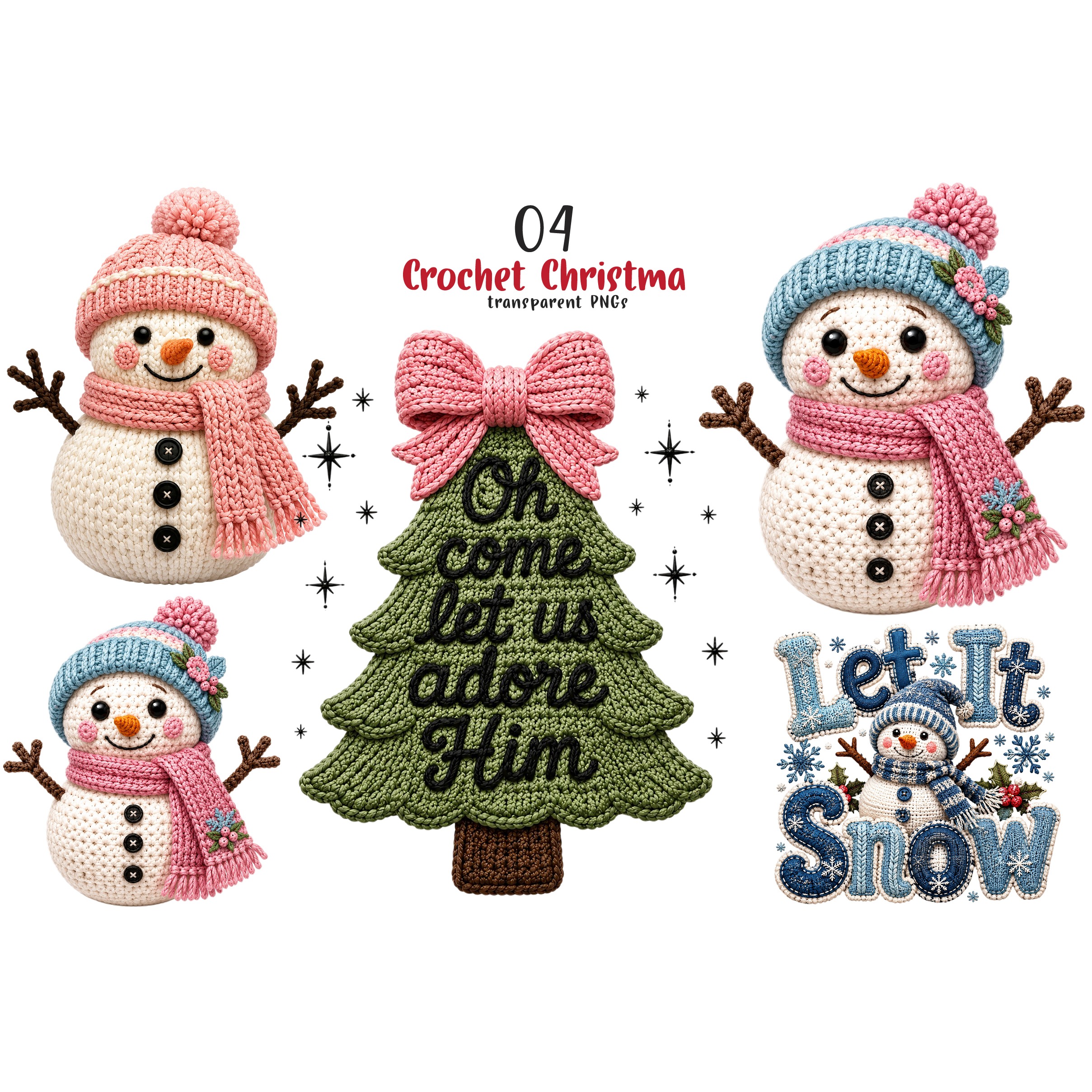 Crochet Christmas PNG, Crochet Yarn Christmas
