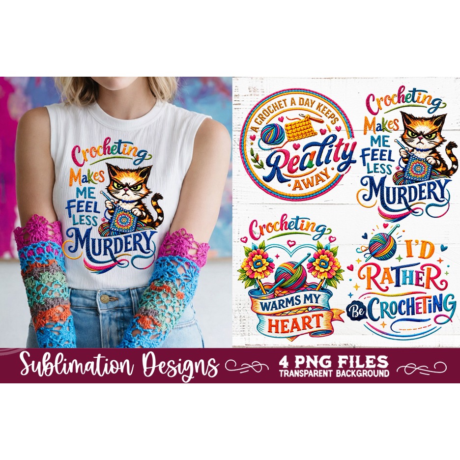 Crocheting Sublimation Faux yarn PNG 4 Designs
