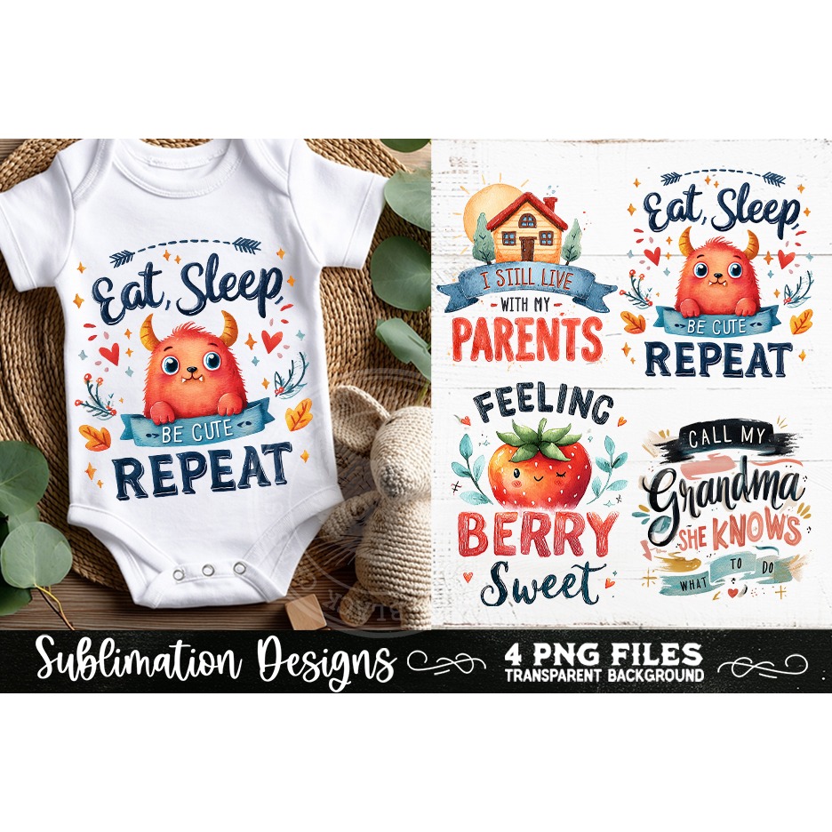 Cute Baby Quotes PNG Sublimation 4 Designs