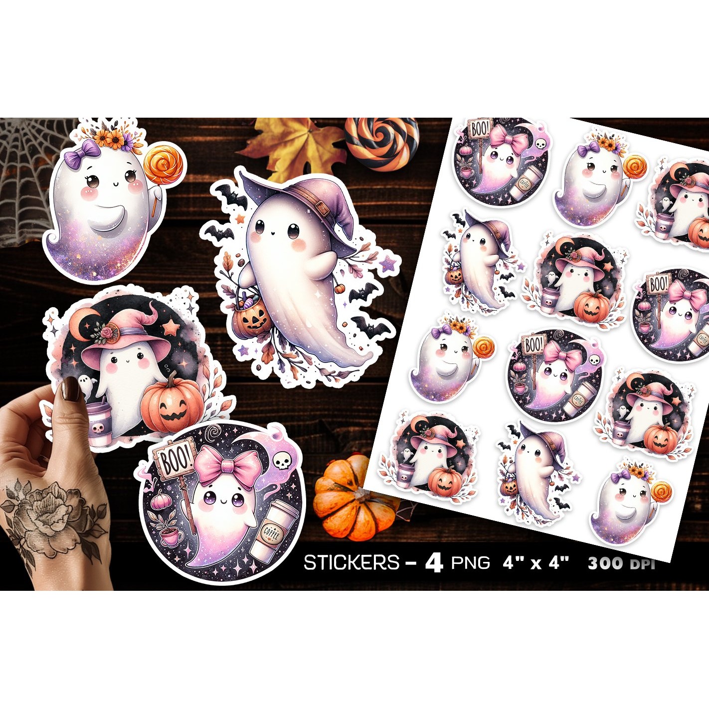 Cute ghosts stickers, Pink Halloween ghost, Sticker Printabl (5)