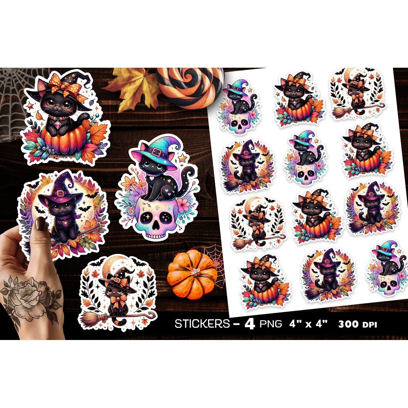 Cute Halloween cat stickers, Halloween cat sticker