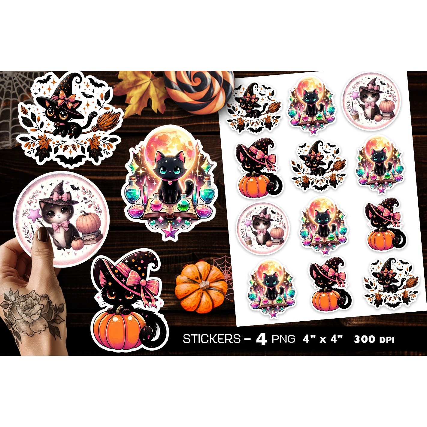 Cute Halloween cat stickers, Halloween cat sticker (2)