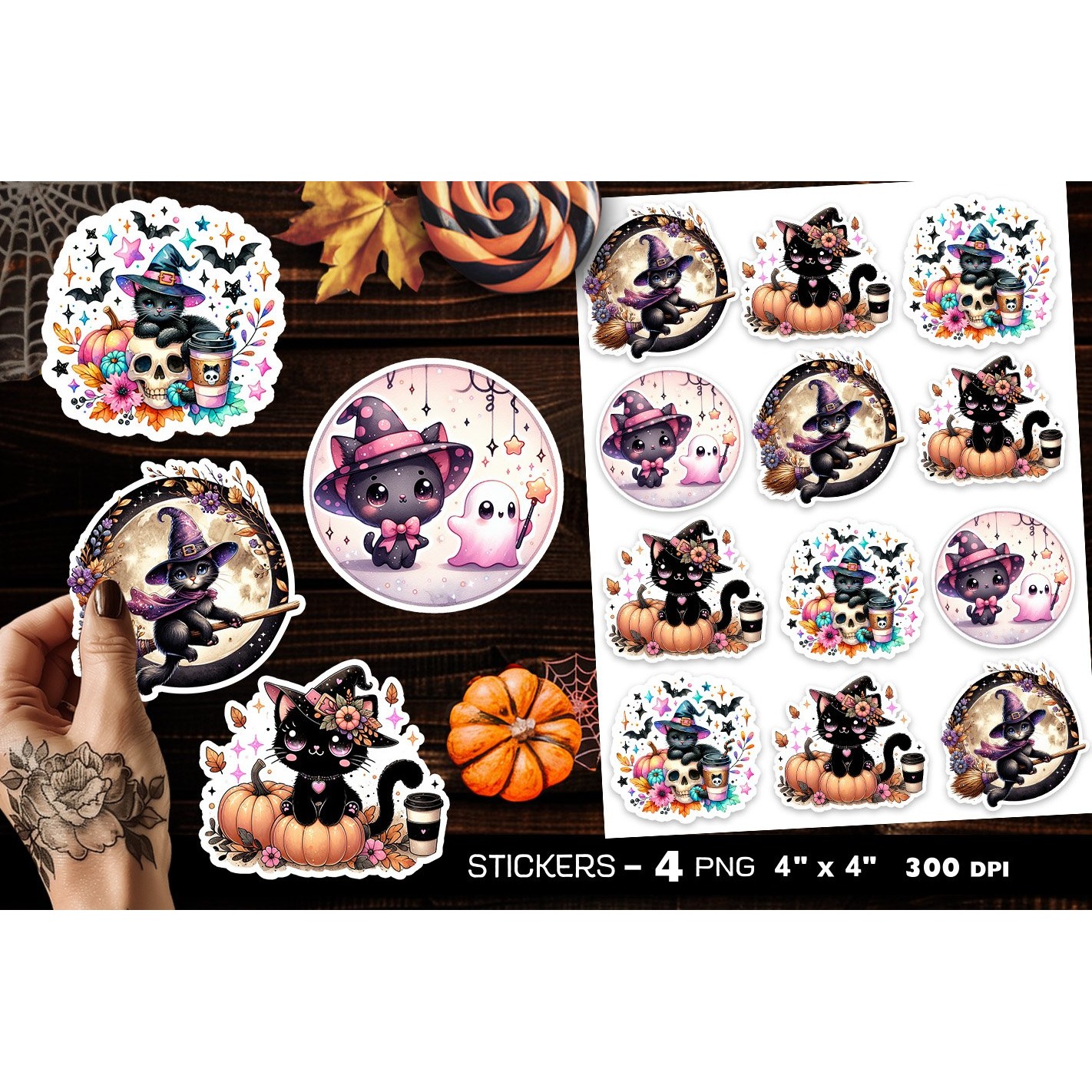 Cute Halloween cat stickers, Halloween cat sticker (3)