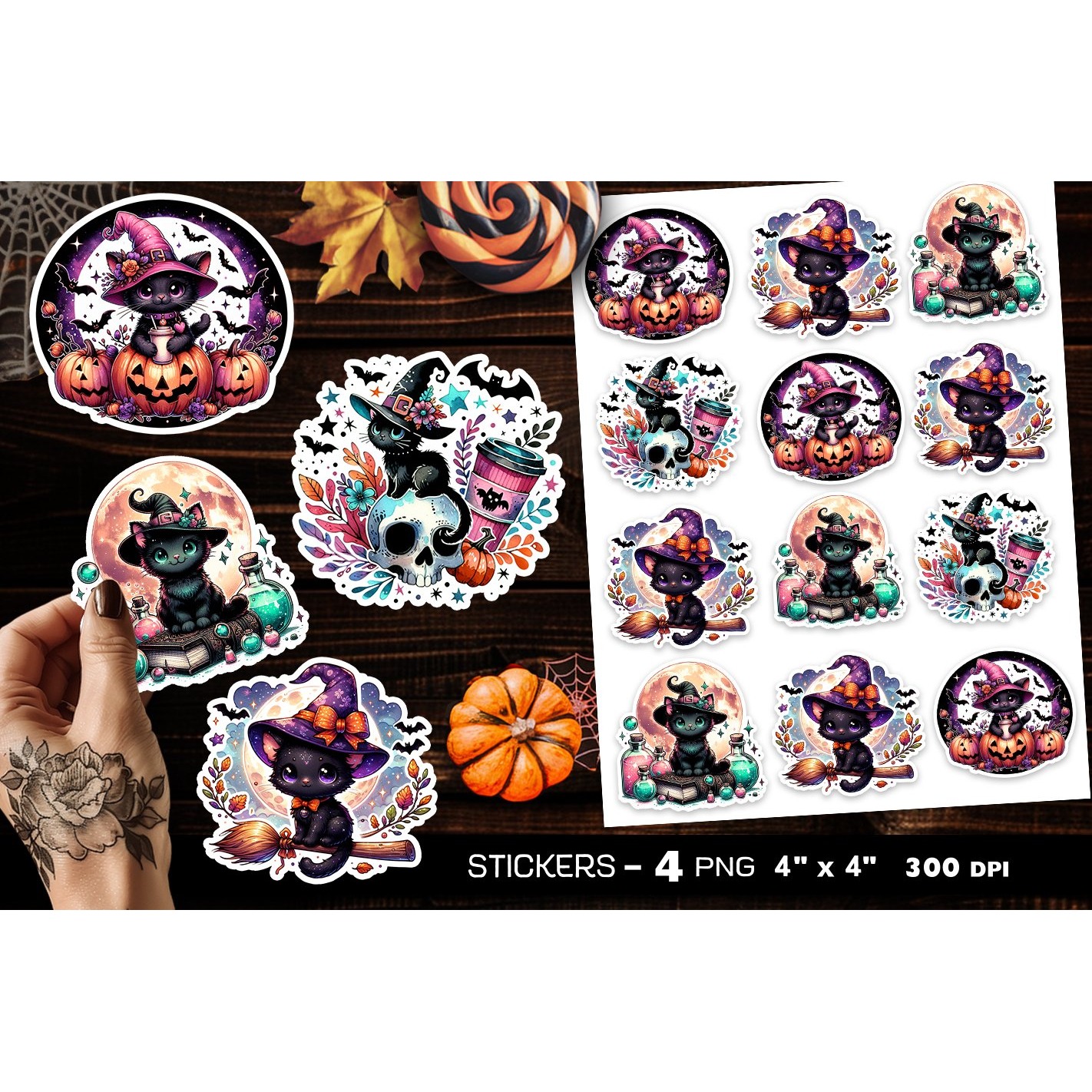Cute Halloween cat stickers, Halloween cat sticker (4)