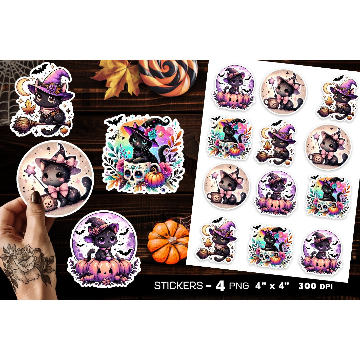 Cute Halloween cat stickers, Halloween cat sticker (5)