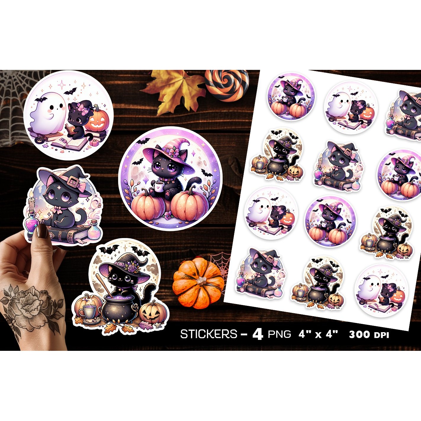 Cute Halloween cat stickers, Halloween cat sticker (6)