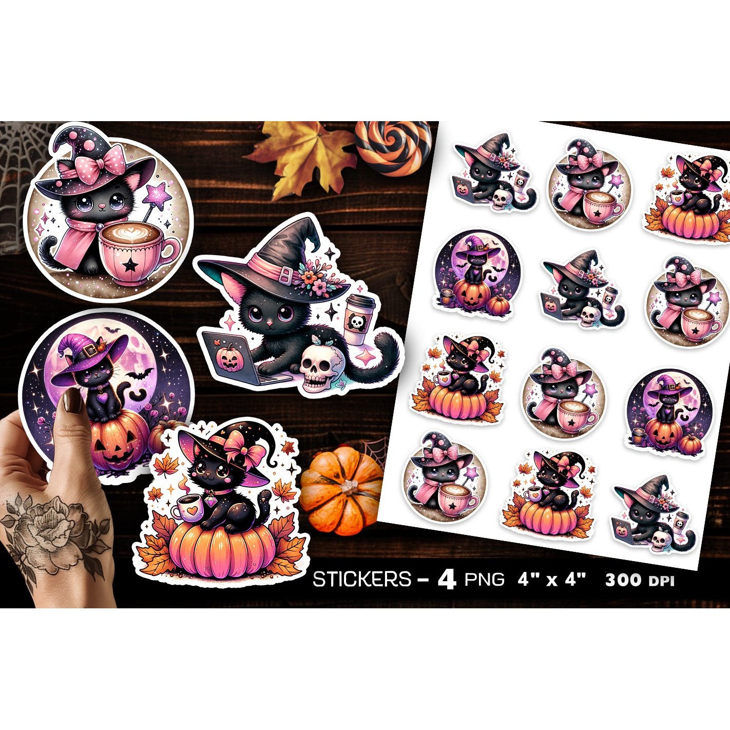 Cute Halloween cat stickers, Halloween cat sticker (7)