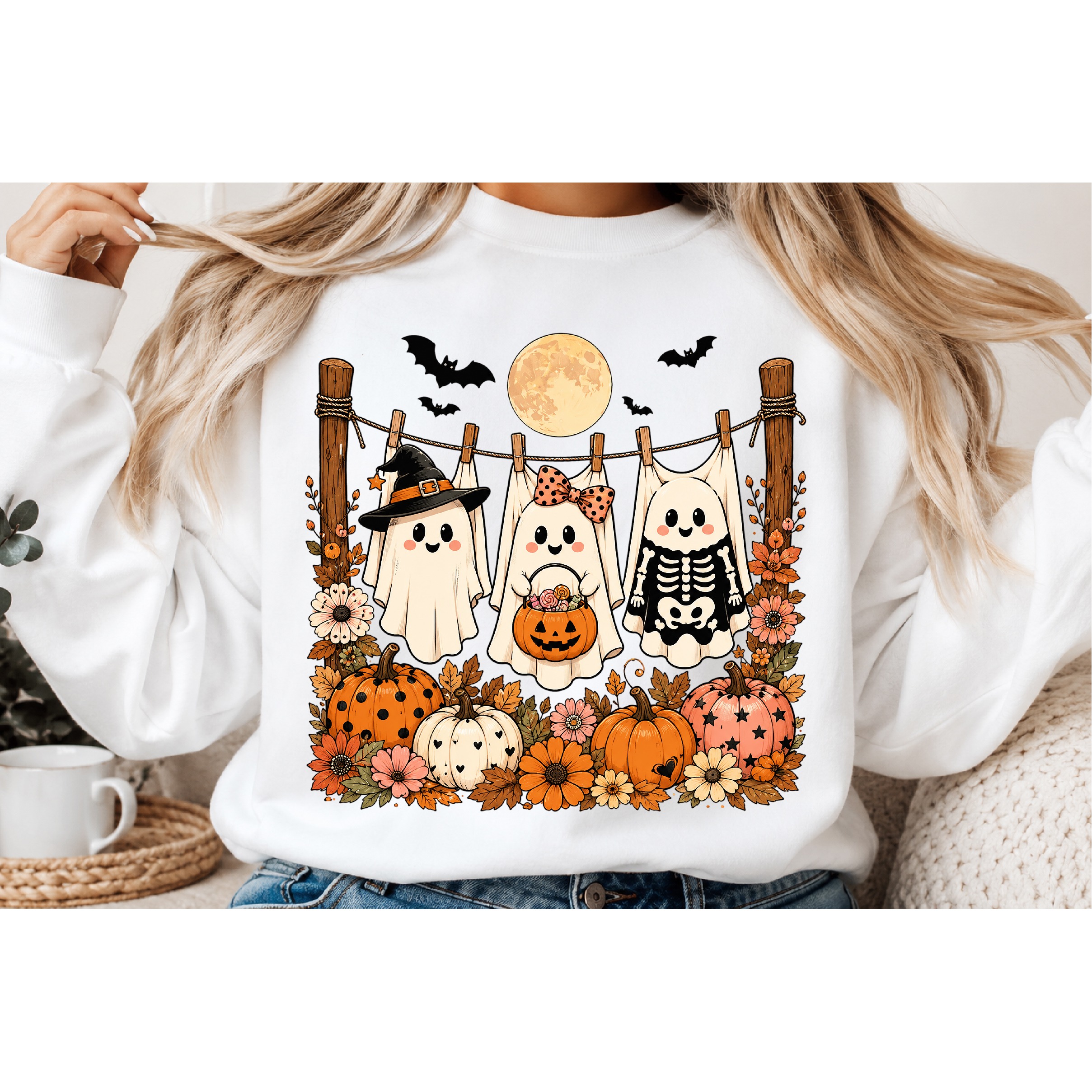 Cute Hanging Ghost Halloween Fall PNG 2