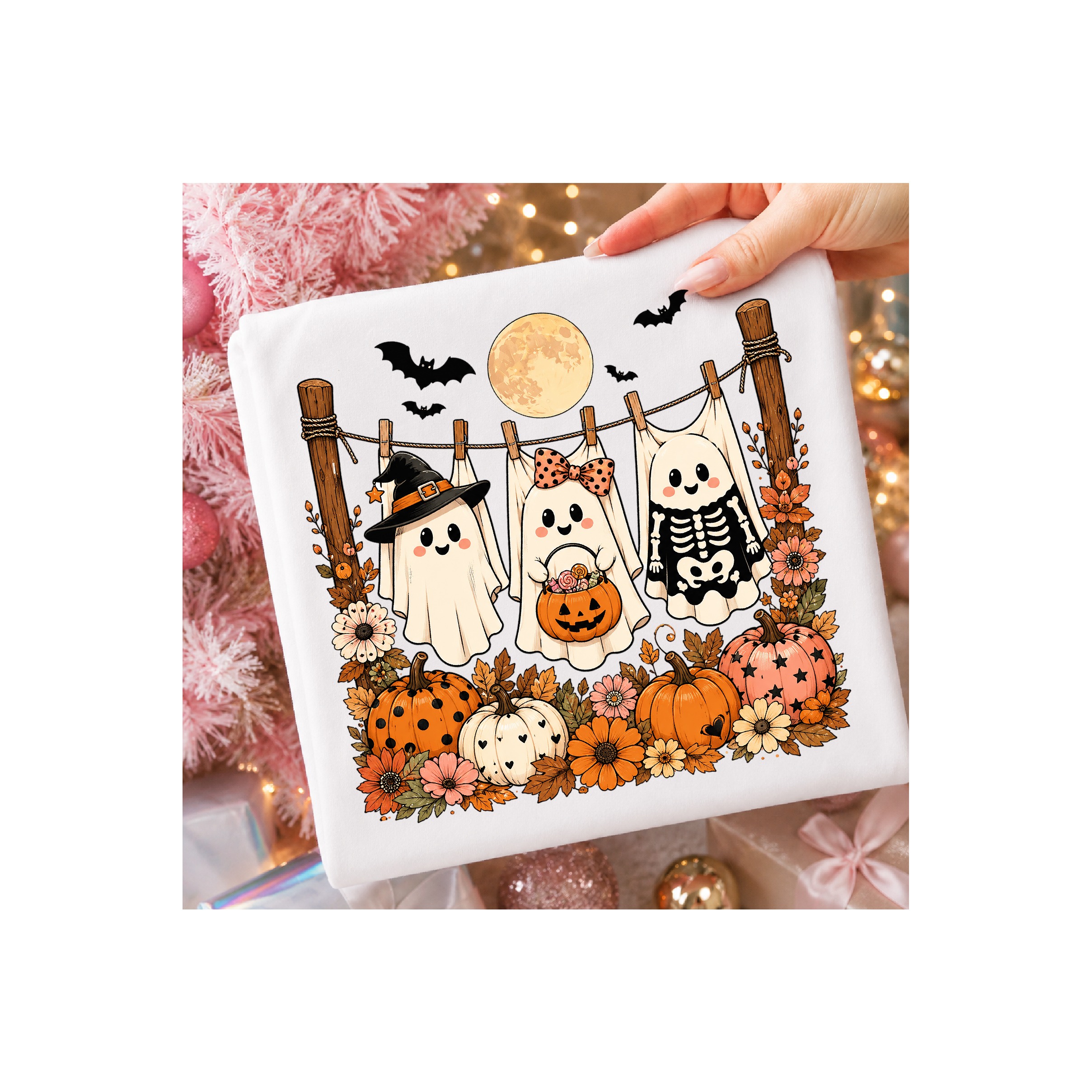 Cute Hanging Ghost Halloween Fall PNG 3