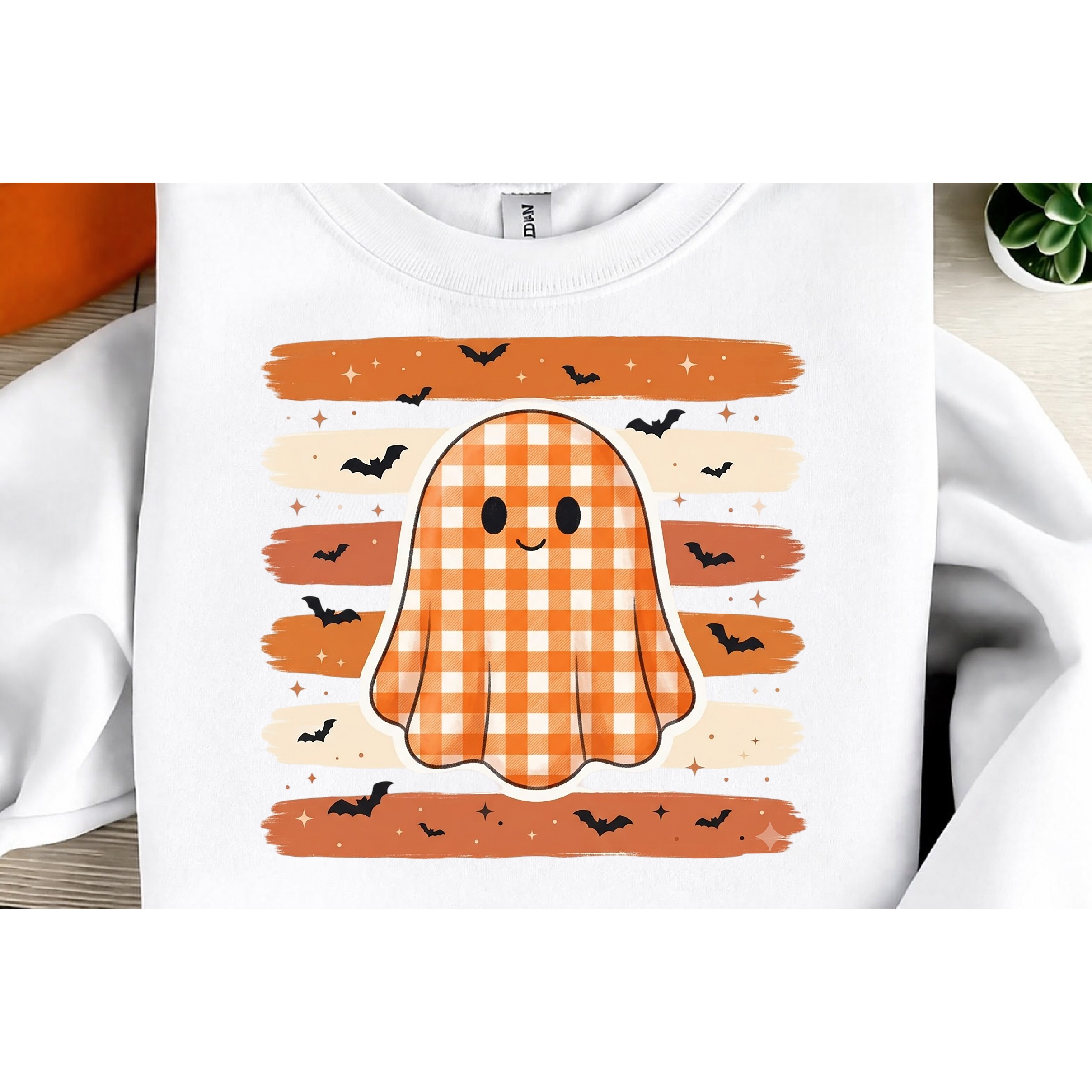 Cute Plaid Ghost Halloween PNG 2