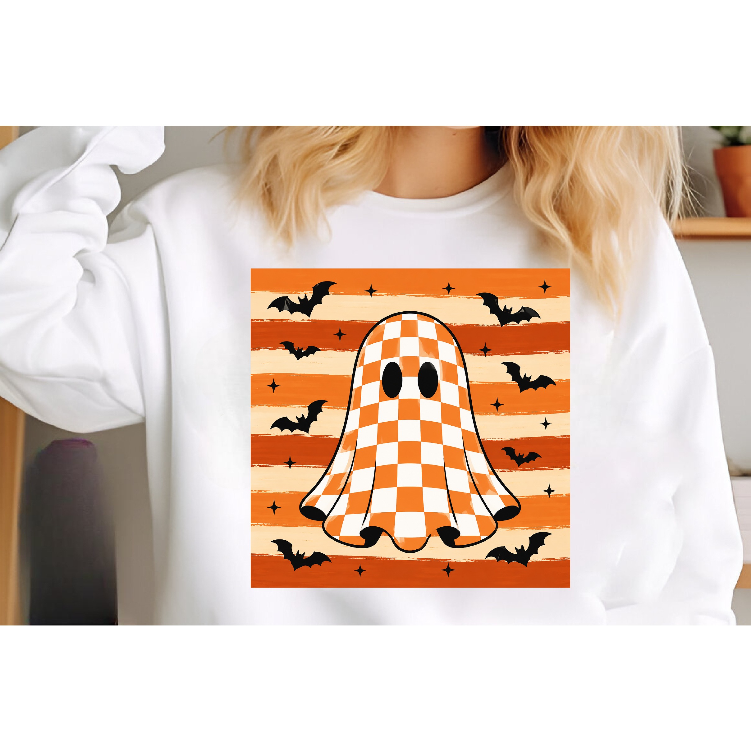 Cute Plaid Ghost Halloween PNG (2)