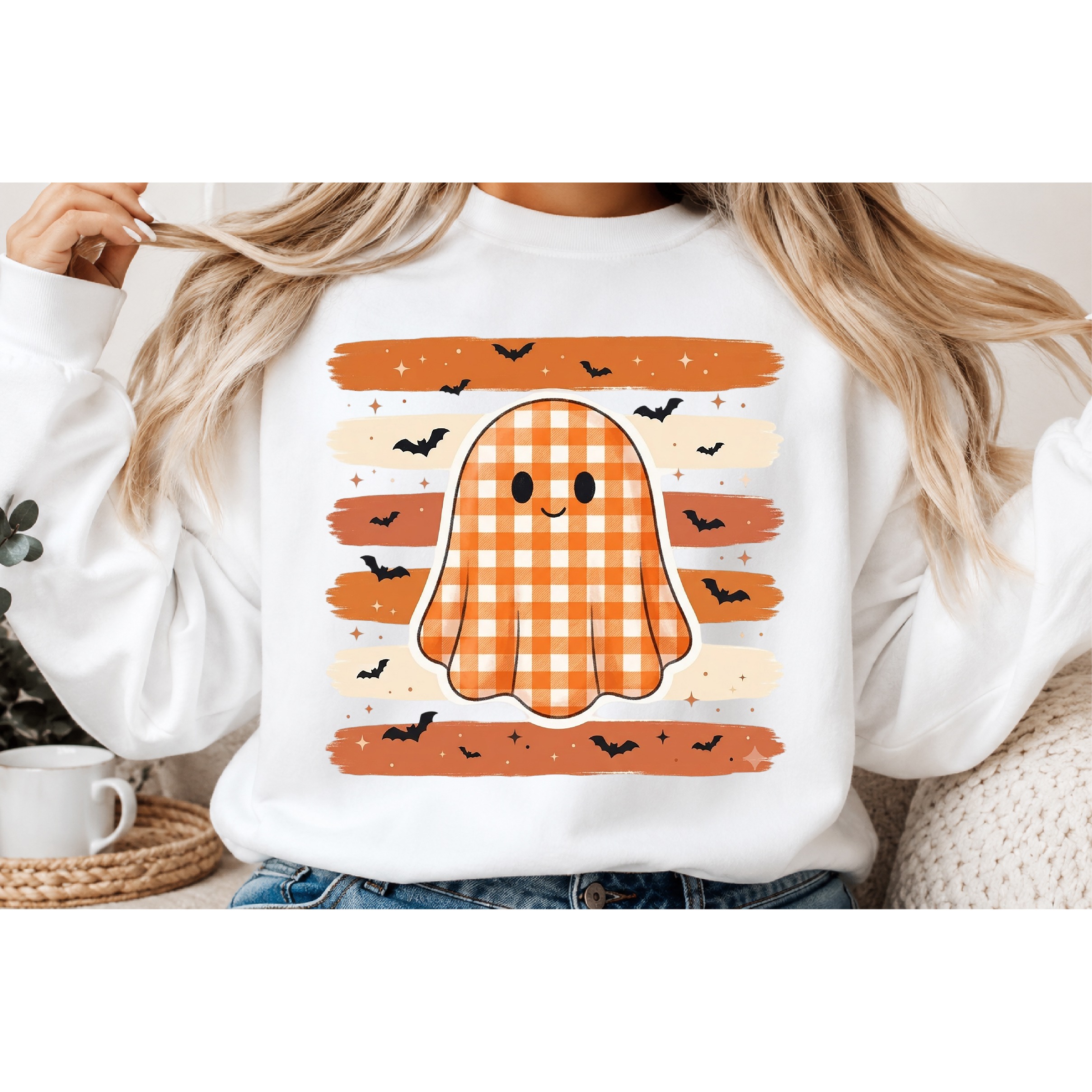 Cute Plaid Ghost Halloween PNG 3