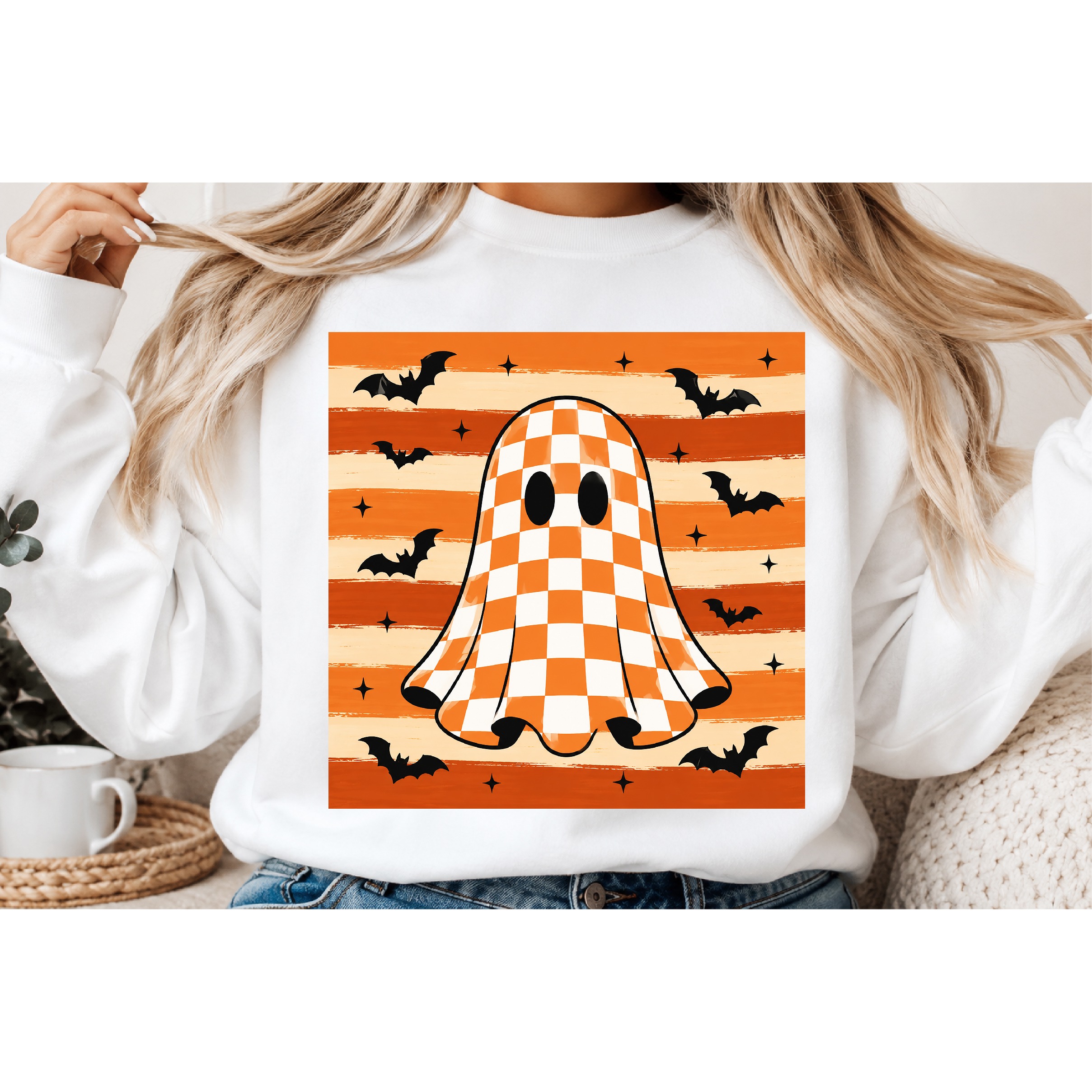 Cute Plaid Ghost Halloween PNG (2) 3