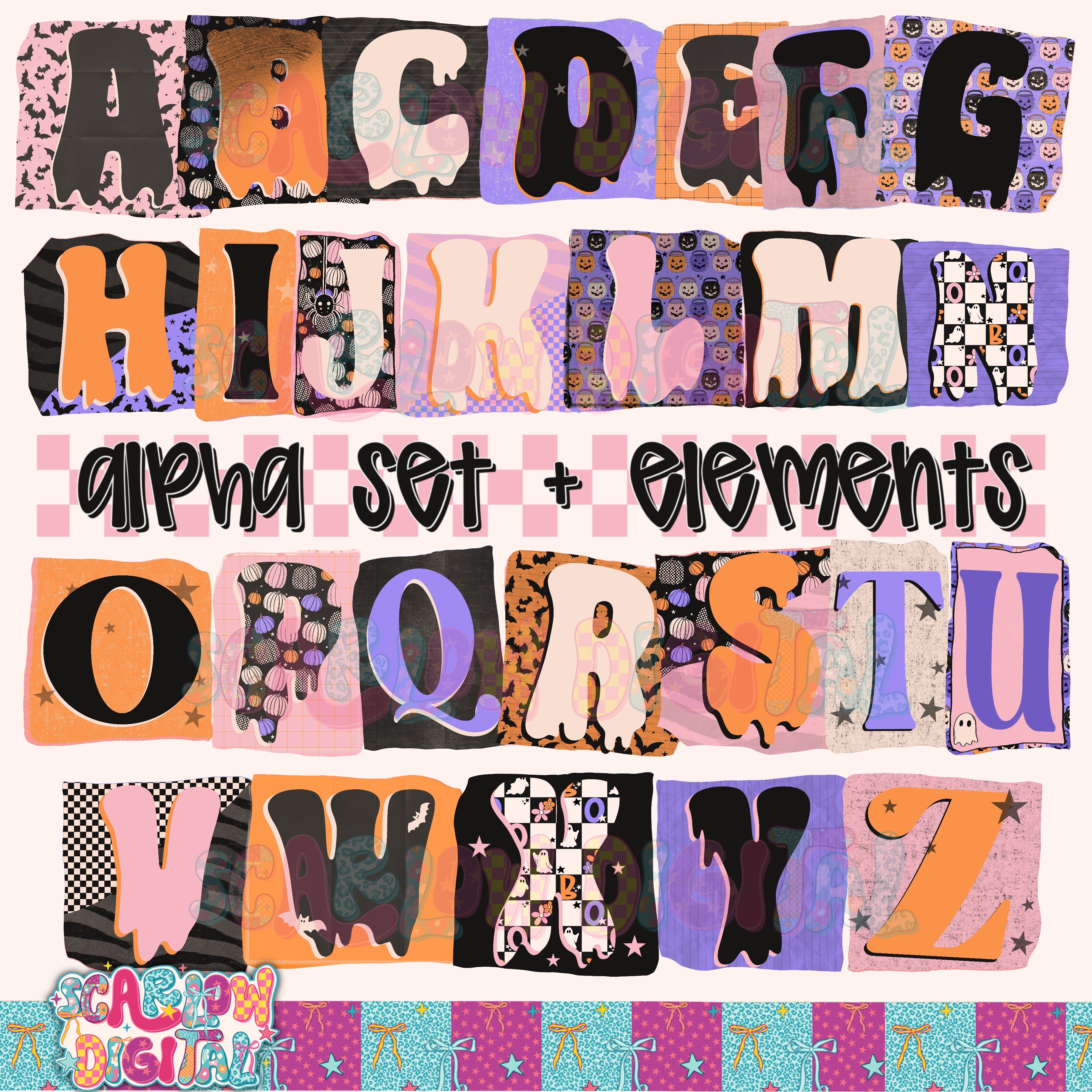 Cute Spooky Halloween Magazine Style Alpha Set