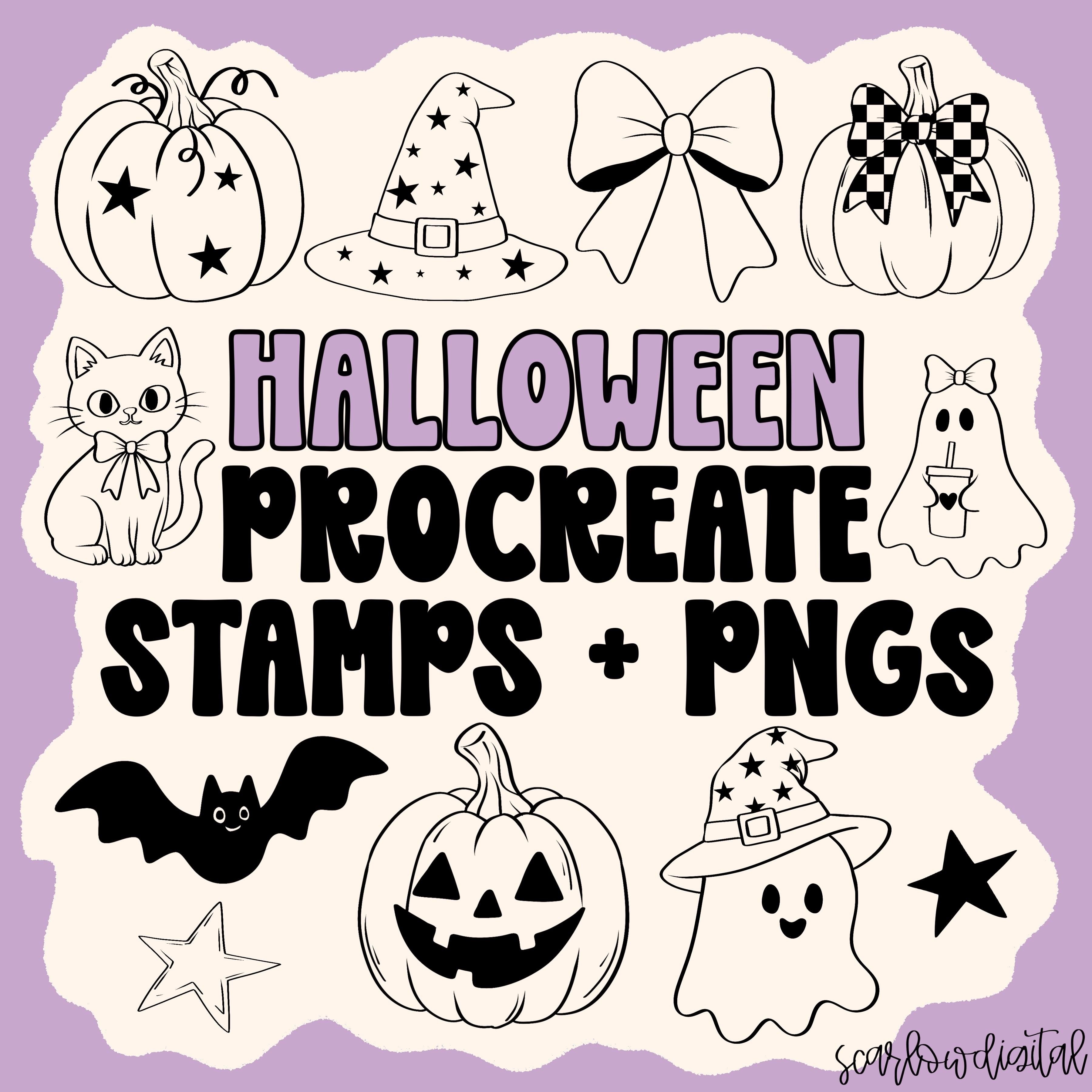 Cute Spooky Halloween Procreate Stamps + PNGs