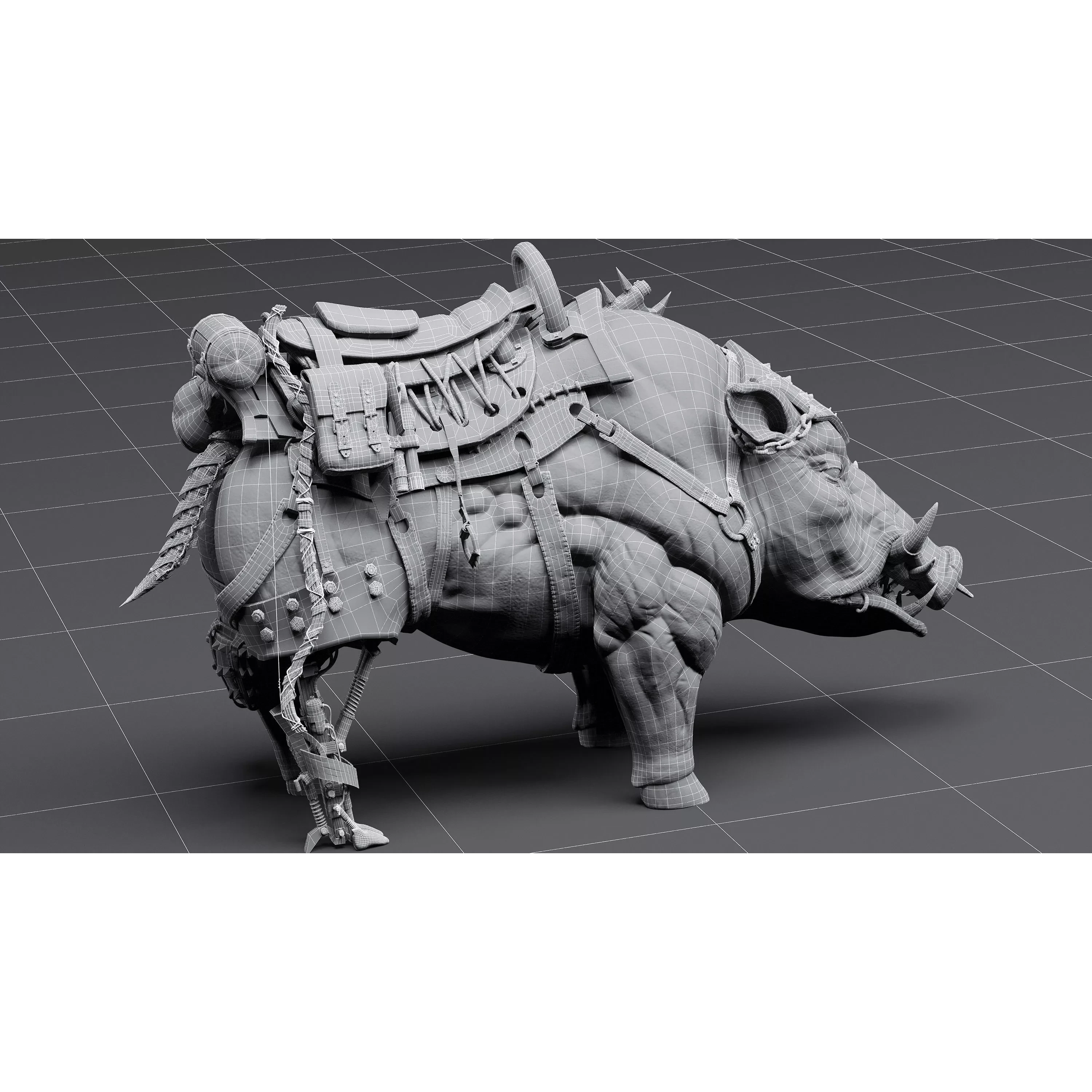 Cybernetic boar Low-poly 3D model 2