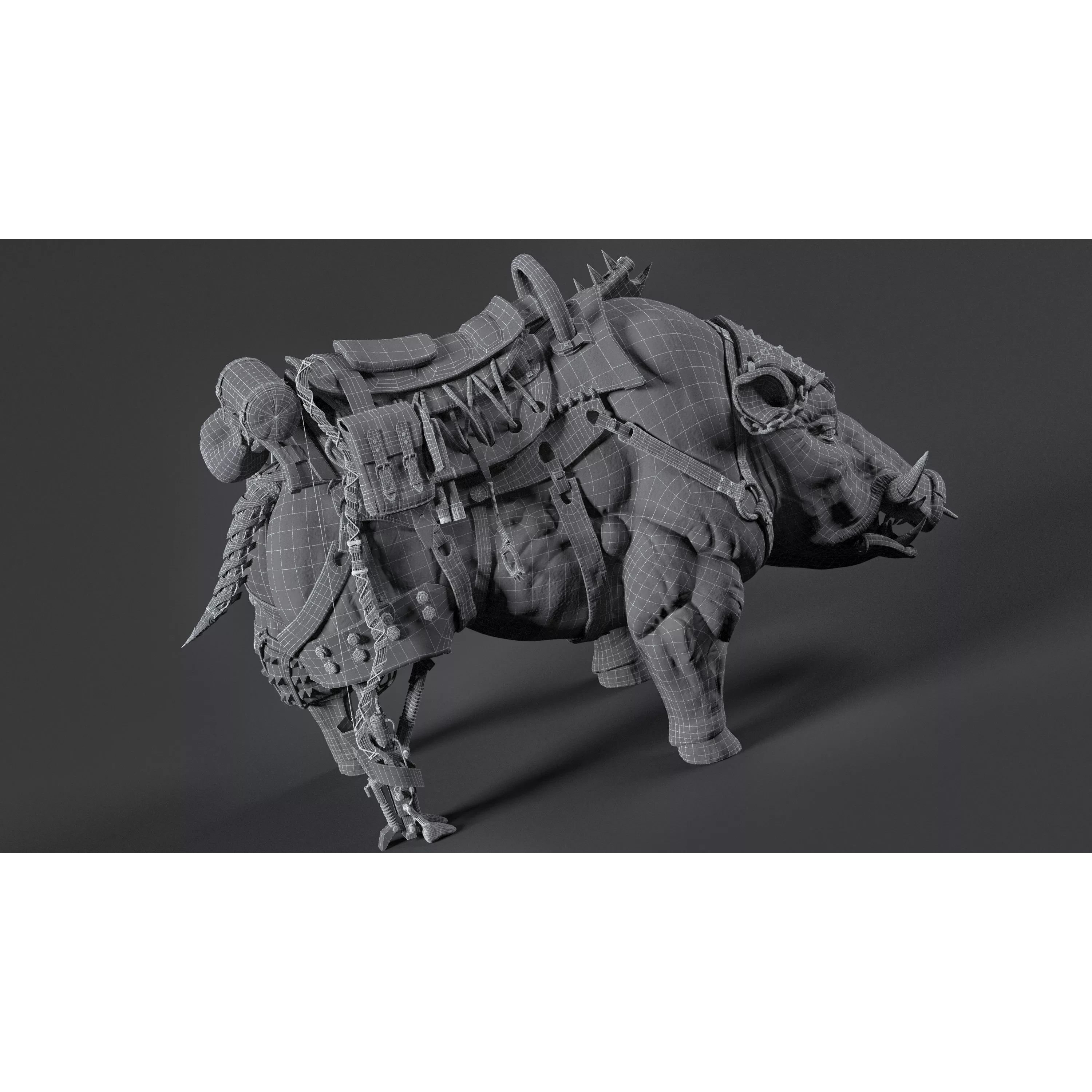 Cybernetic boar Low-poly 3D model 4