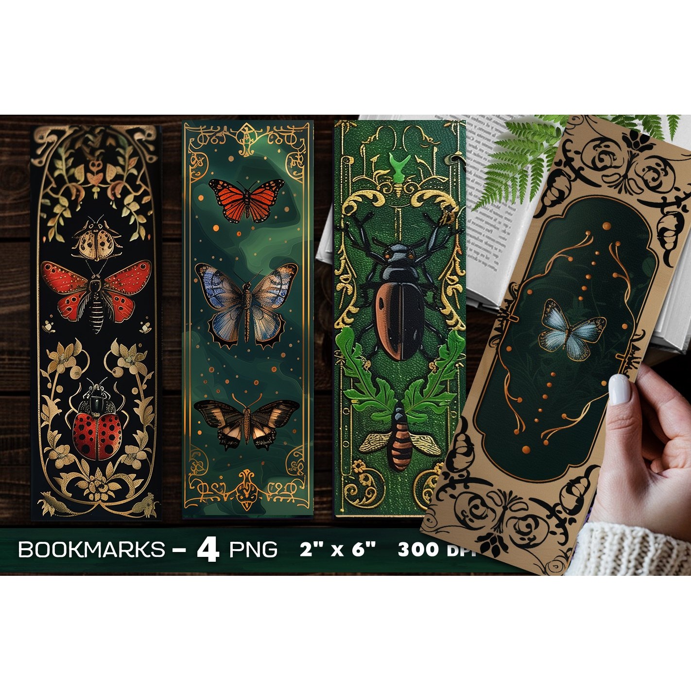 Dark Akademia botanical bookmark, Ladybug bookmark (2)