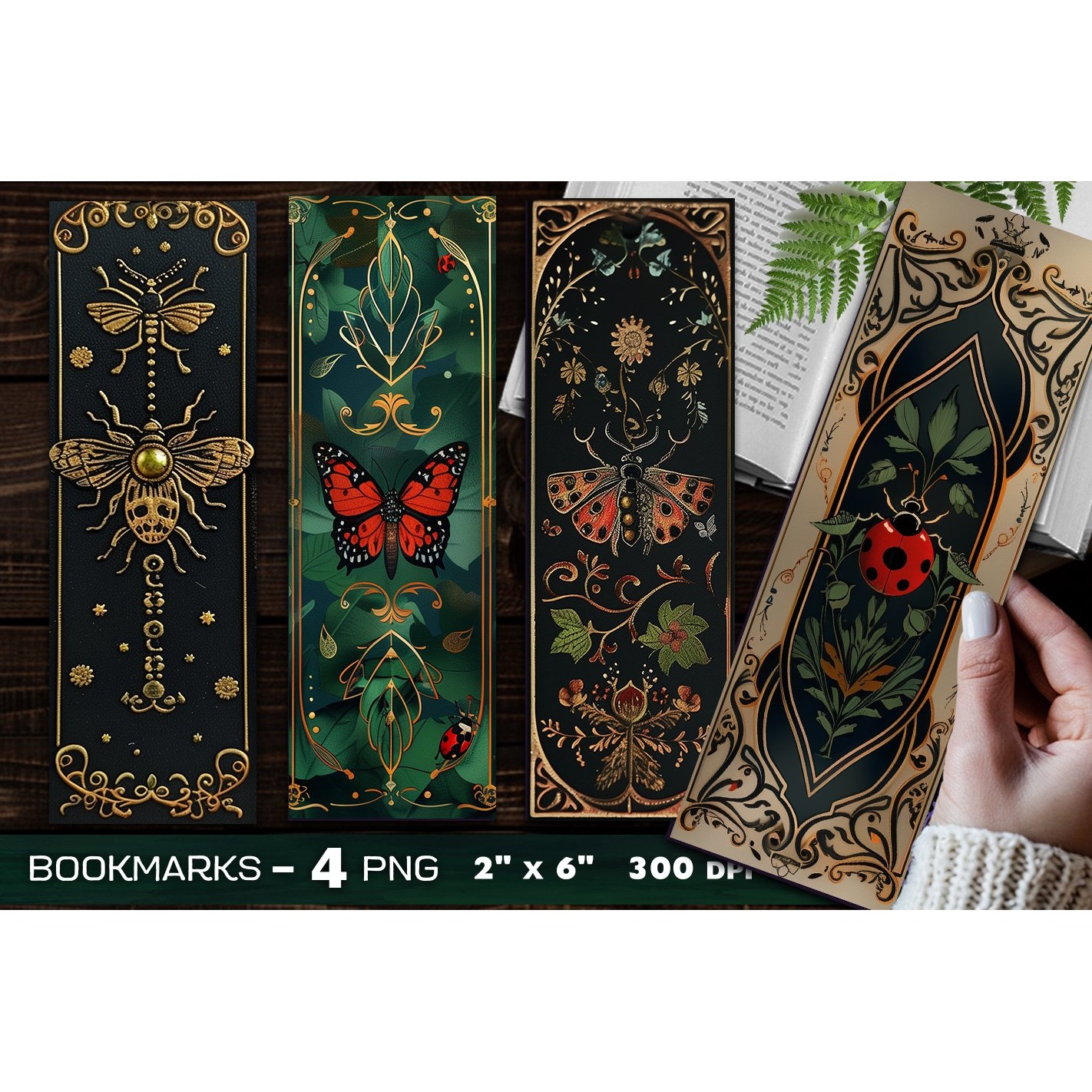 Dark Akademia botanical bookmark, Ladybug bookmark (3)