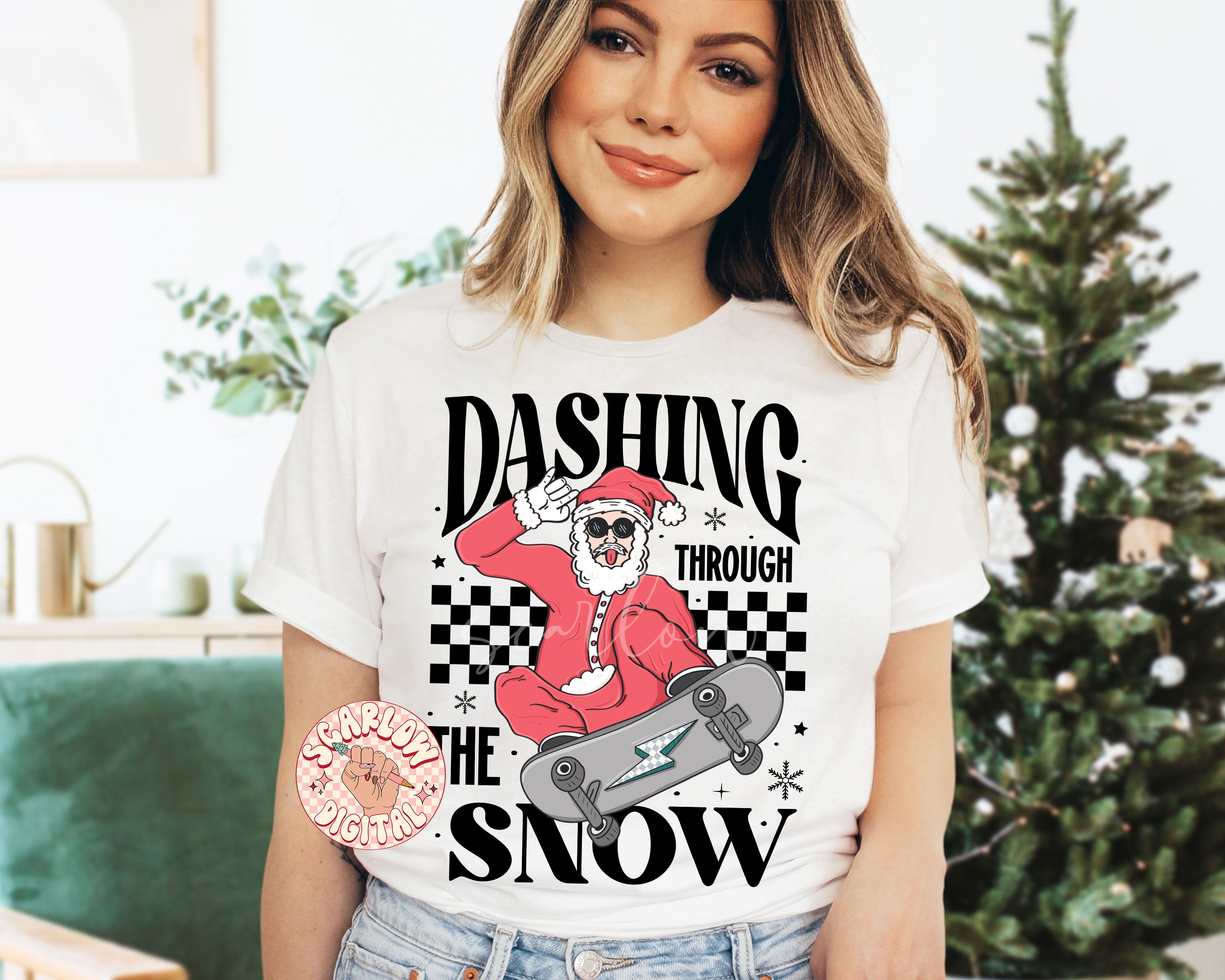 Dashing Through the Snow PNG-Christmas Sublimation Digital Design Download-santa claus png, santa on skateboard png, skater santa png file 2