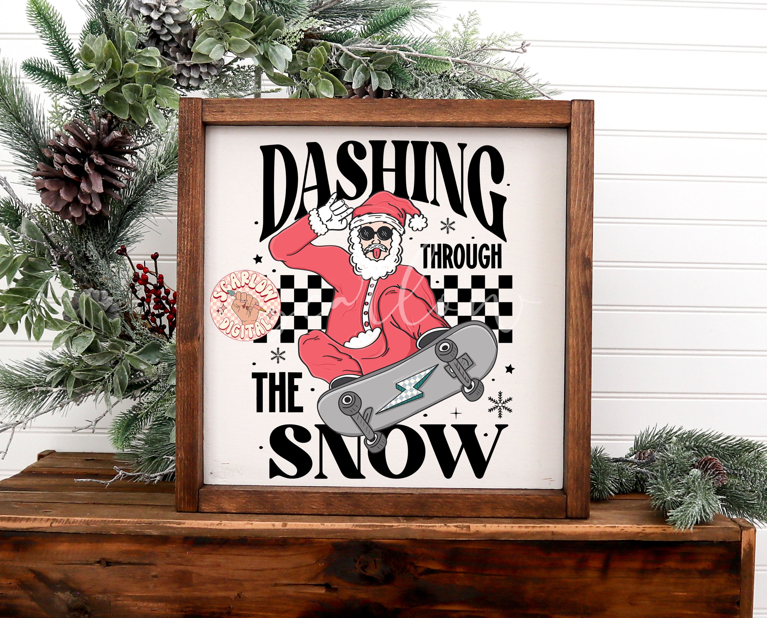 Dashing Through the Snow PNG-Christmas Sublimation Digital Design Download-santa claus png, santa on skateboard png, skater santa png file 3