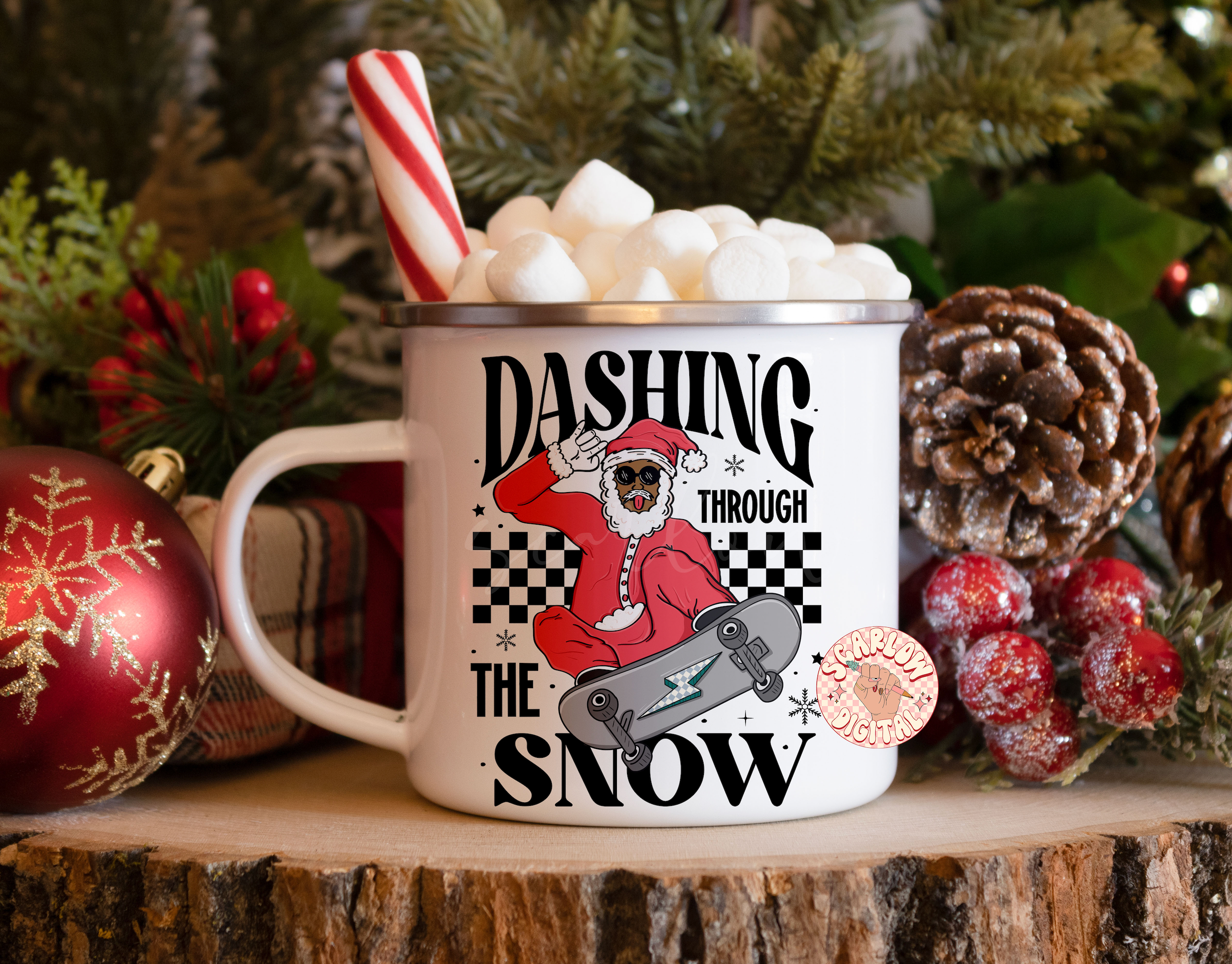 Dashing Through the Snow PNG-Christmas Sublimation Digital Design Download-santa claus png, santa on skateboard png, skater santa png file 5