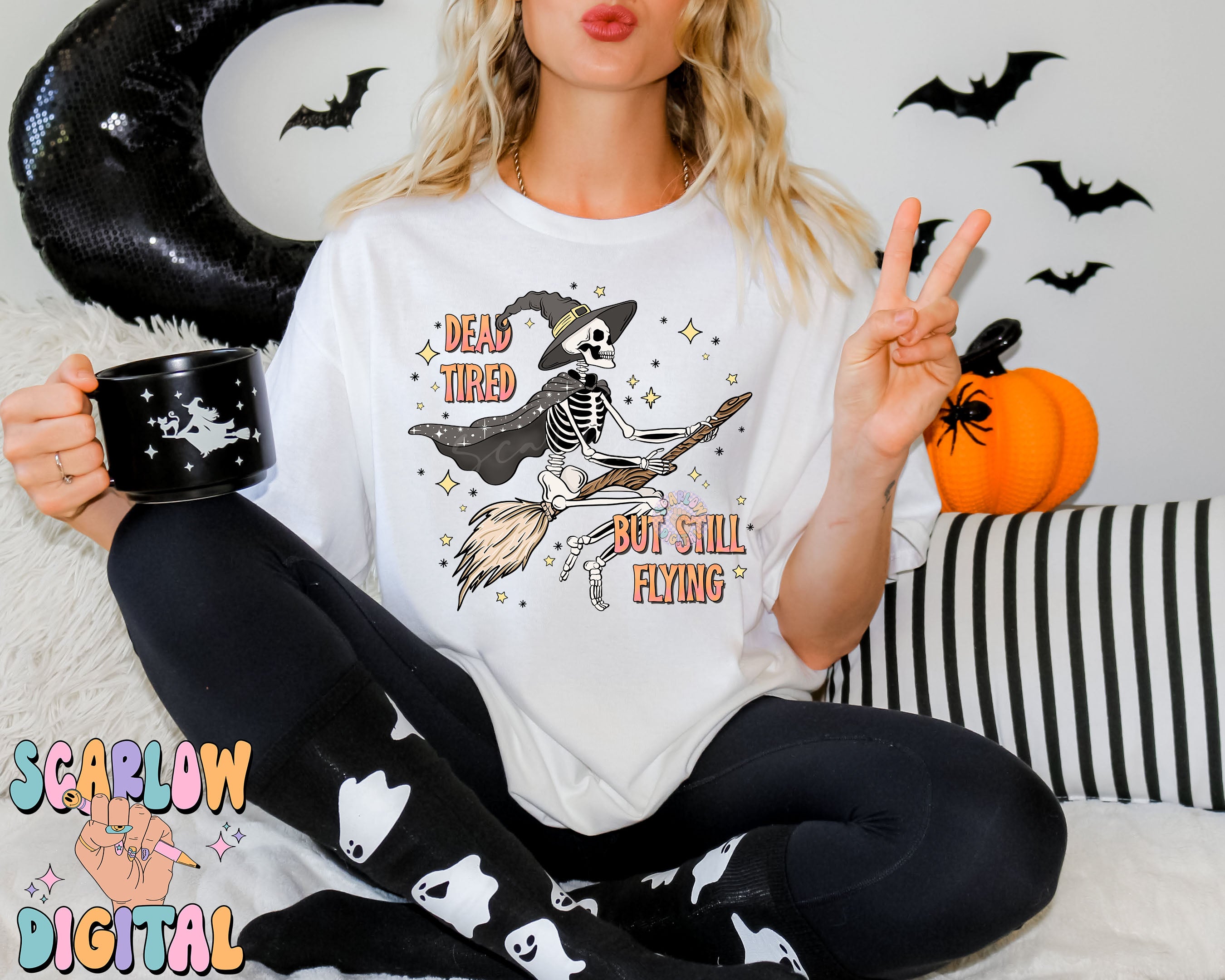Dead Tired But Still Flying PNG Digital Design Download, Halloween png, skeleton png, funny png designs, adulting png, witchy png designs 4
