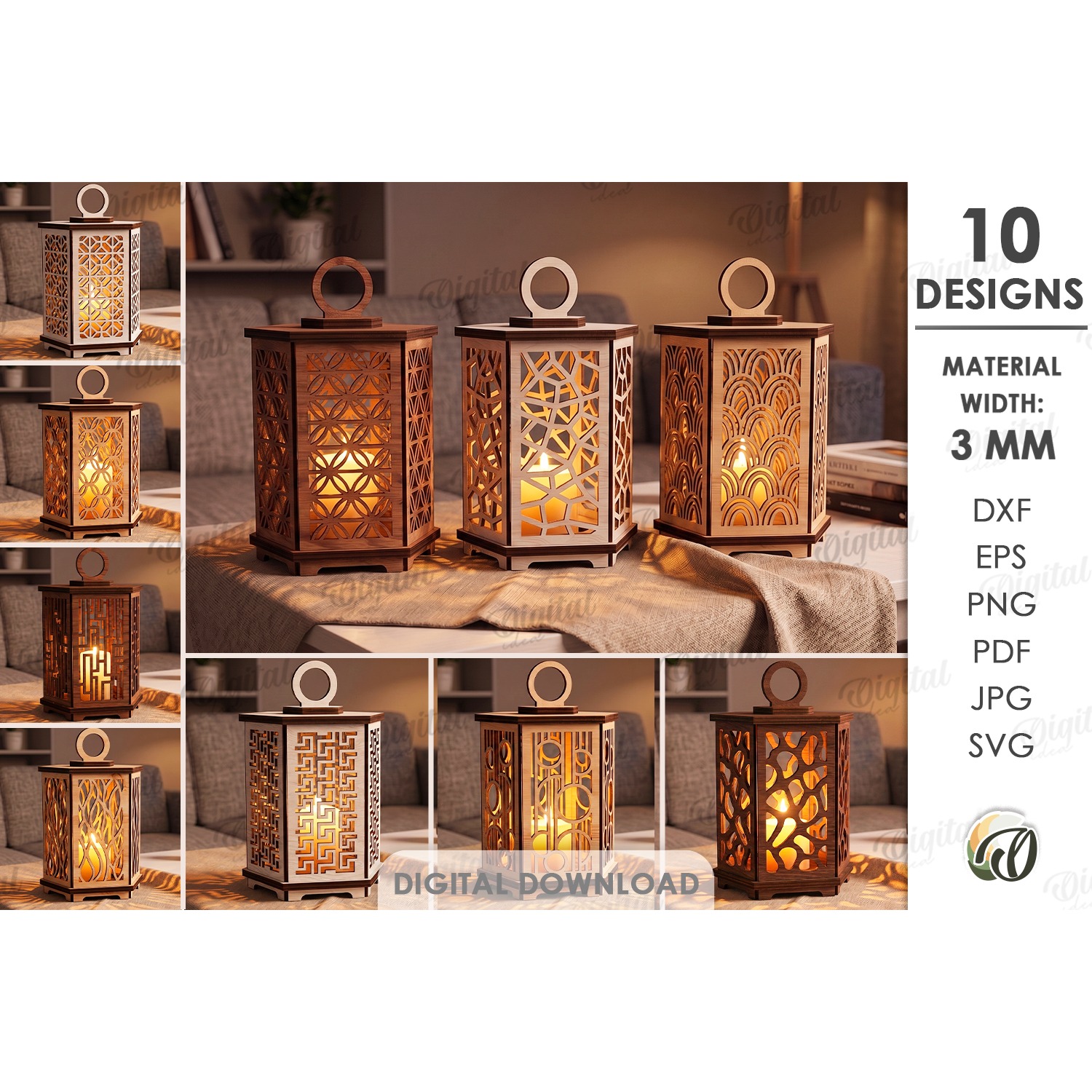 Decorative Lanterns Bundle Laser Cut. Candle Holder SVG