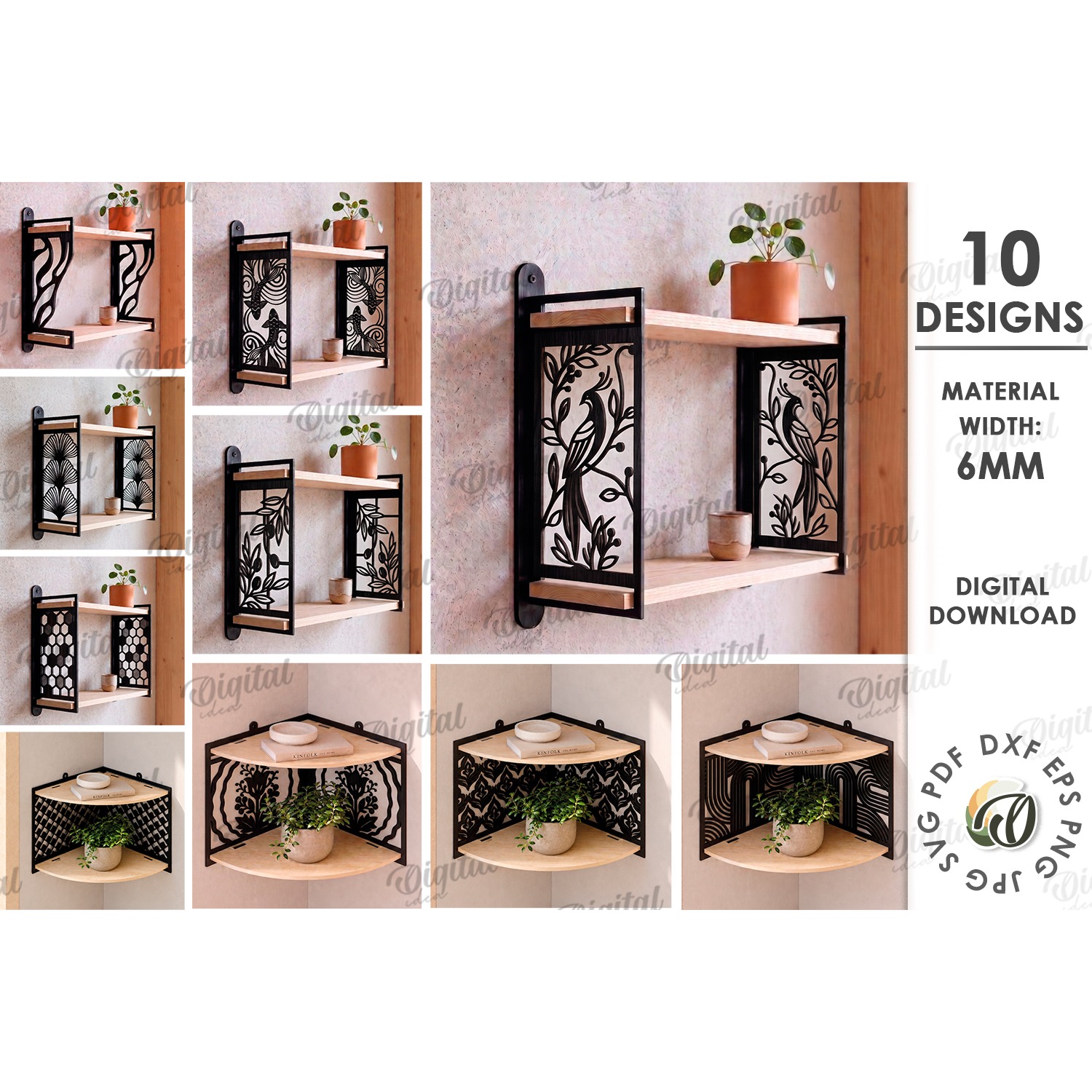 Decorative Wall Shelves Bundle Laser Cut. Display Shelf SVG