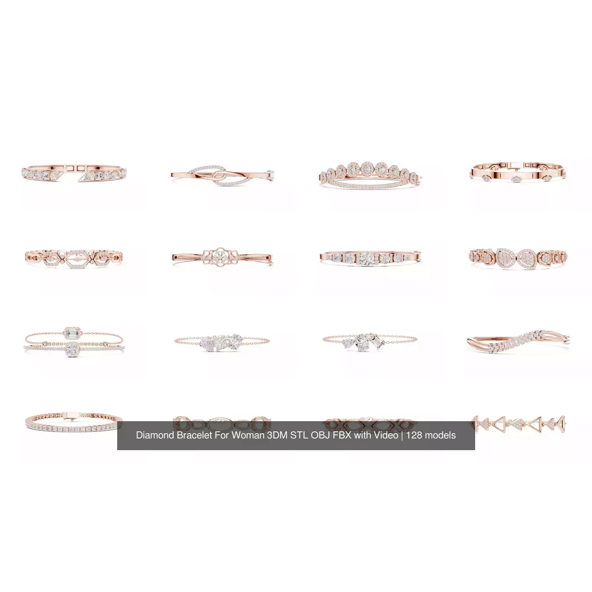 Diamond Bracelet For Woman 3DM STL OBJ FBX with Video 3D Model Pack 6