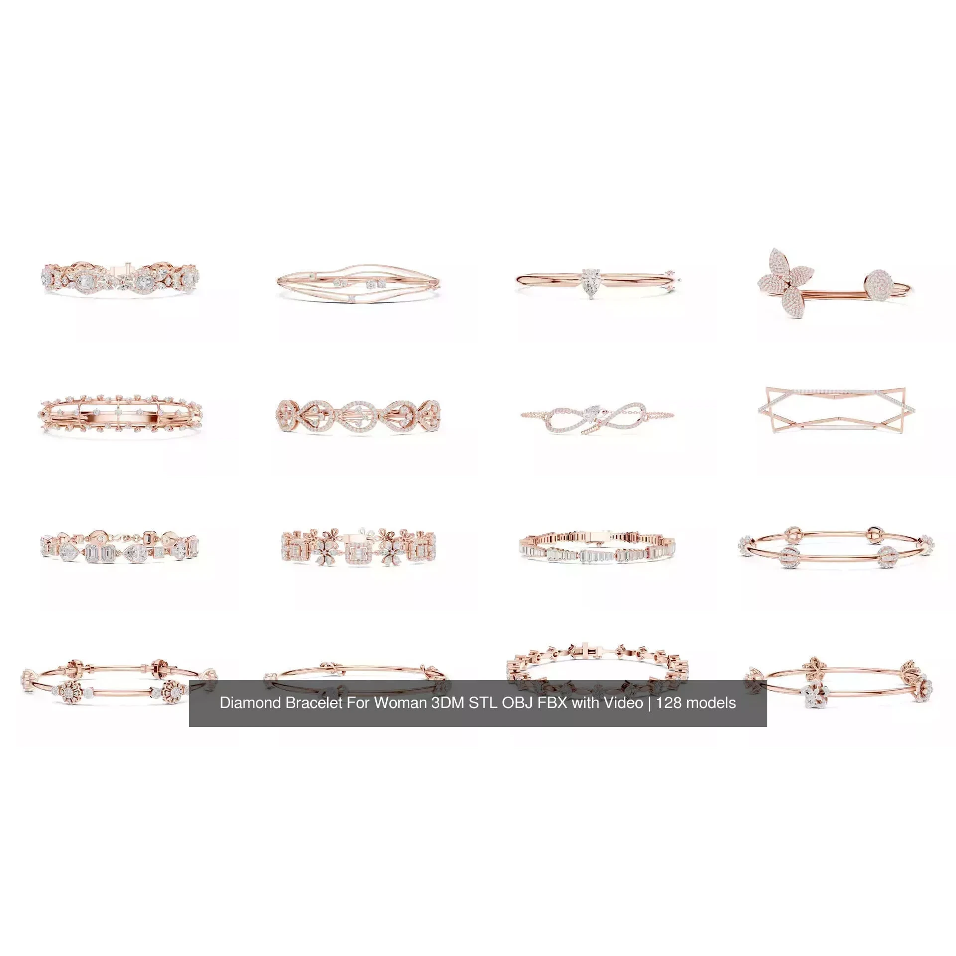 Diamond Bracelet For Woman 3DM STL OBJ FBX with Video 3D Model Pack 9
