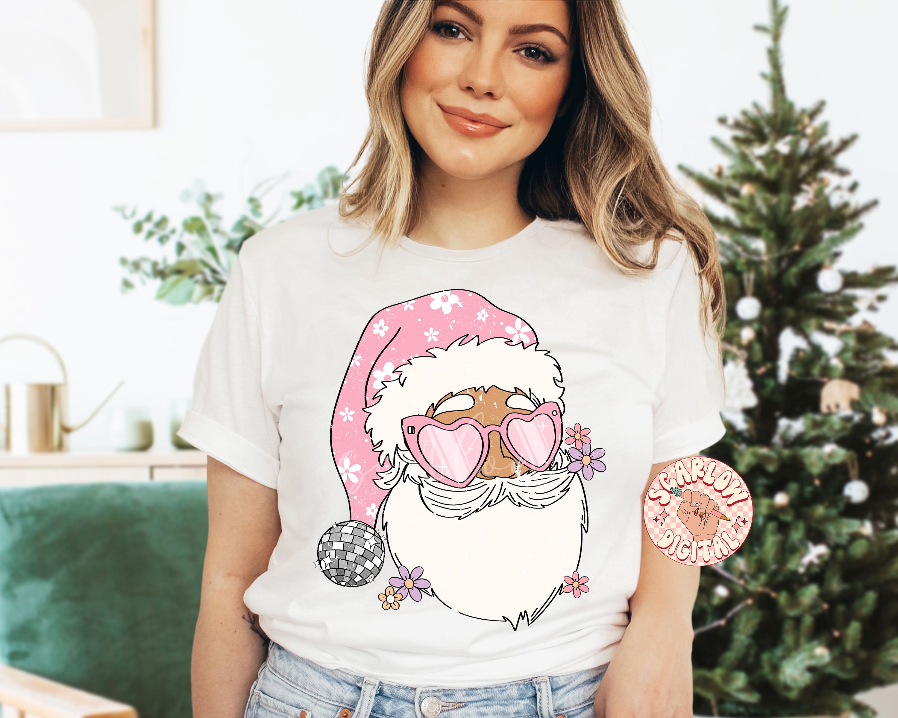 Disco Santa Claus PNG-Christmas Sublimation Digital Design Download-christmas flowers, preppy santa png, groovy christmas png, disco png 2