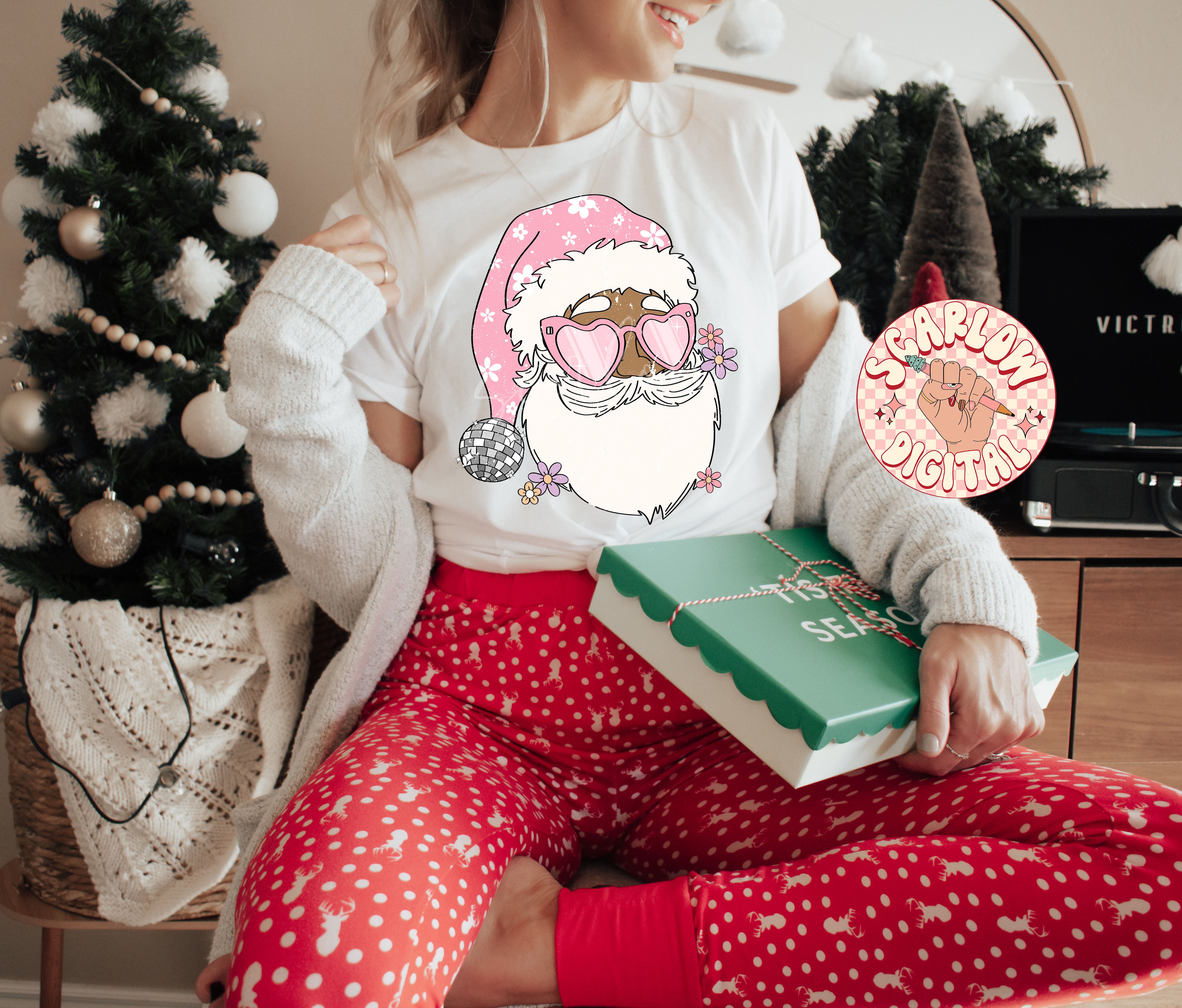 Disco Santa Claus PNG-Christmas Sublimation Digital Design Download-christmas flowers, preppy santa png, groovy christmas png, disco png 3