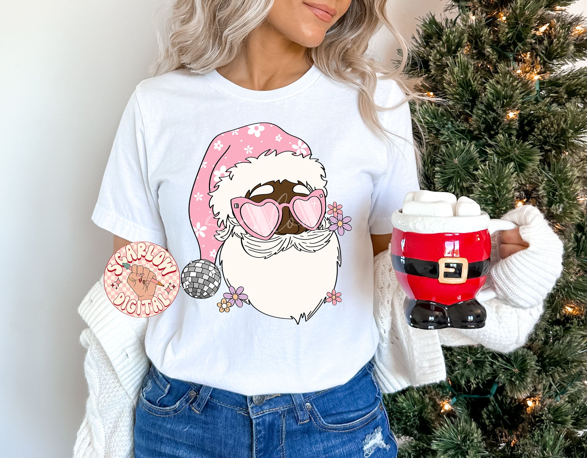 Disco Santa Claus PNG-Christmas Sublimation Digital Design Download-christmas flowers, preppy santa png, groovy christmas png, disco png 4