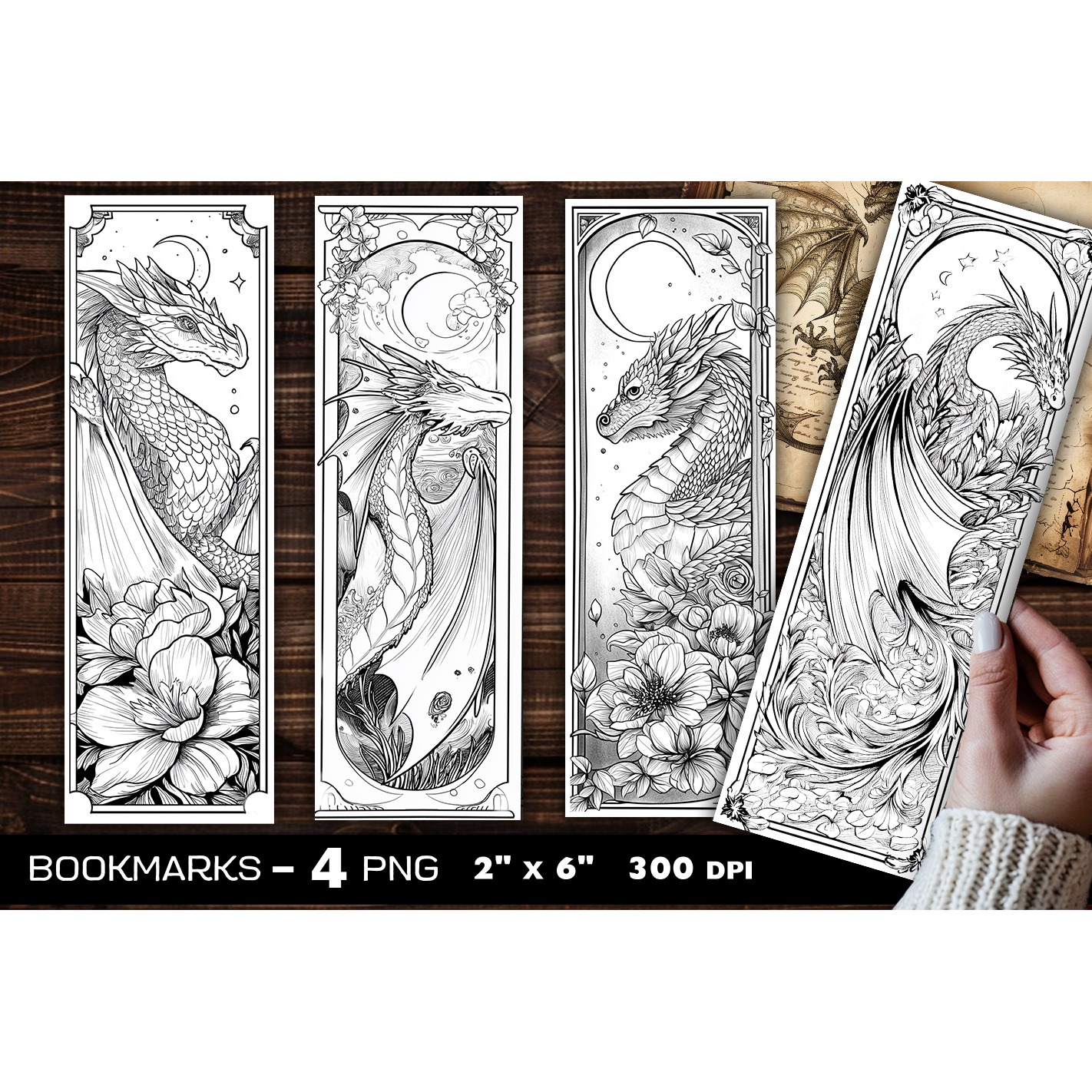 Dragons coloring bookmark, dragon coloring page bookmark