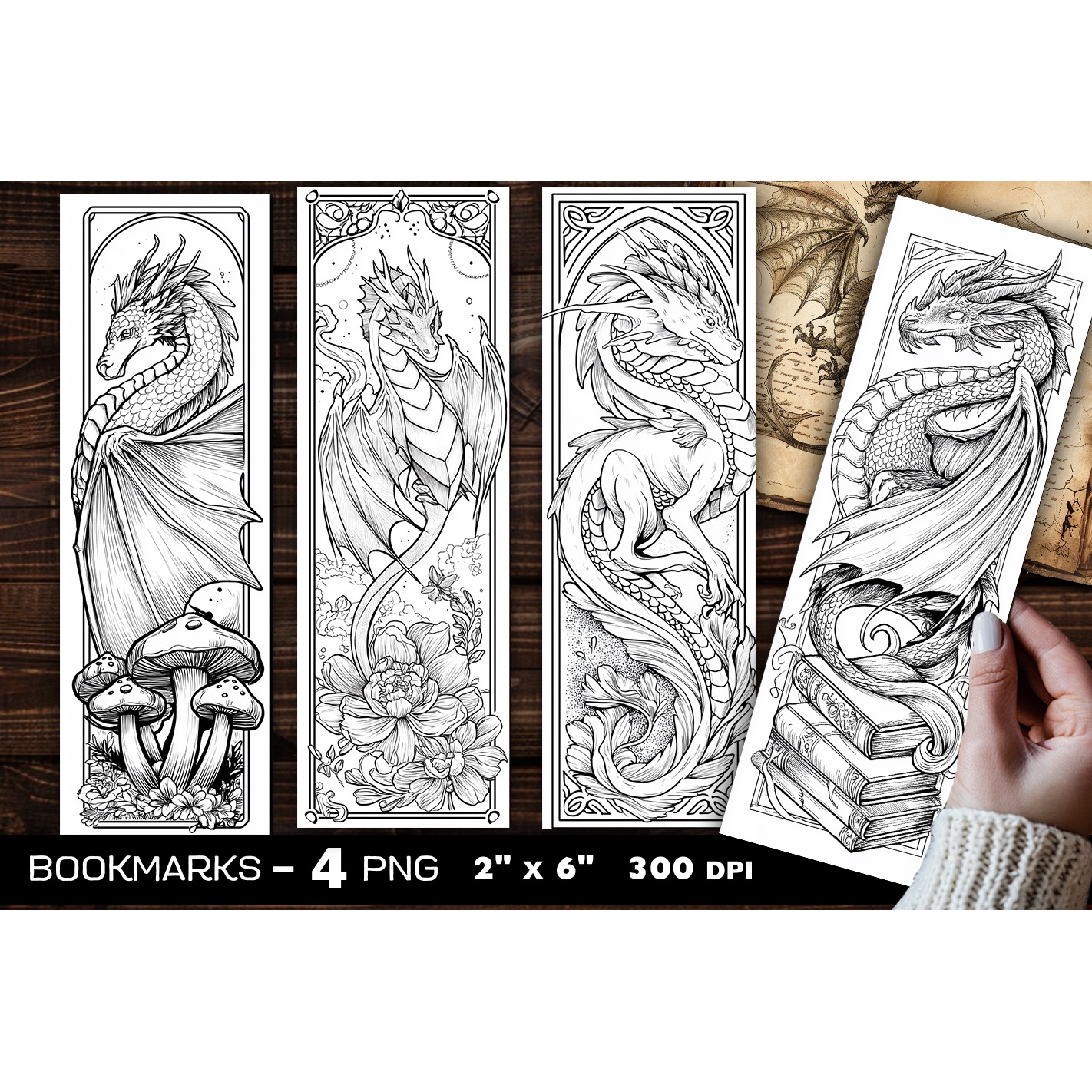 Dragons coloring bookmark, dragon coloring page bookmark (11)