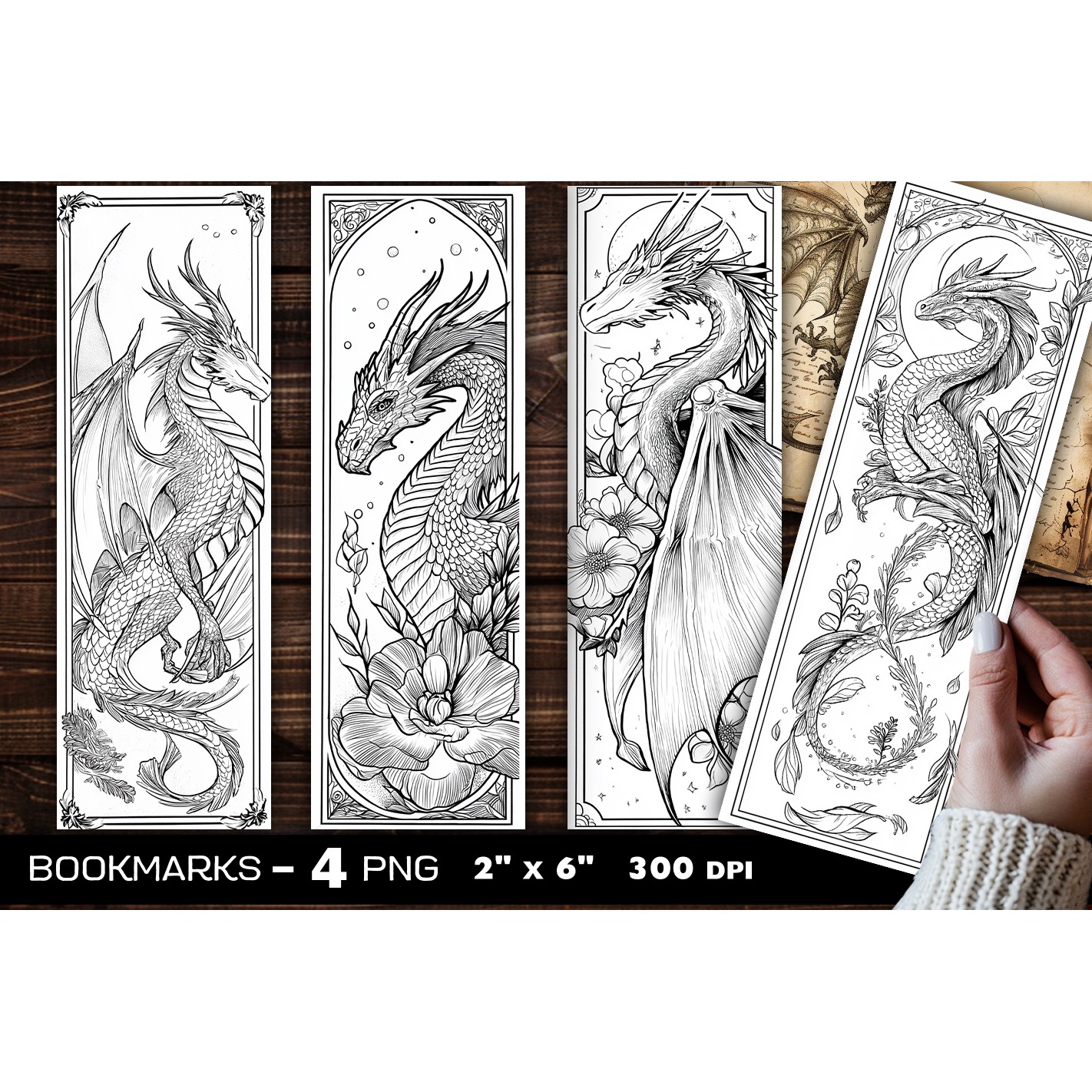 Dragons coloring bookmark, dragon coloring page bookmark (2)