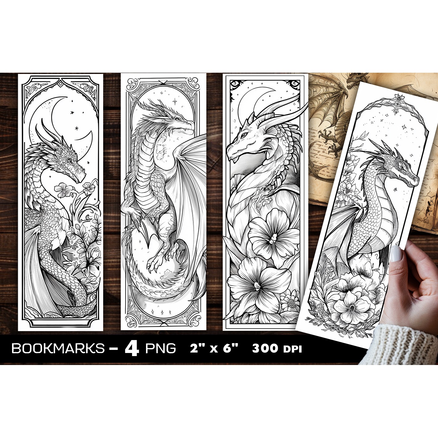 Dragons coloring bookmark, dragon coloring page bookmark (3)