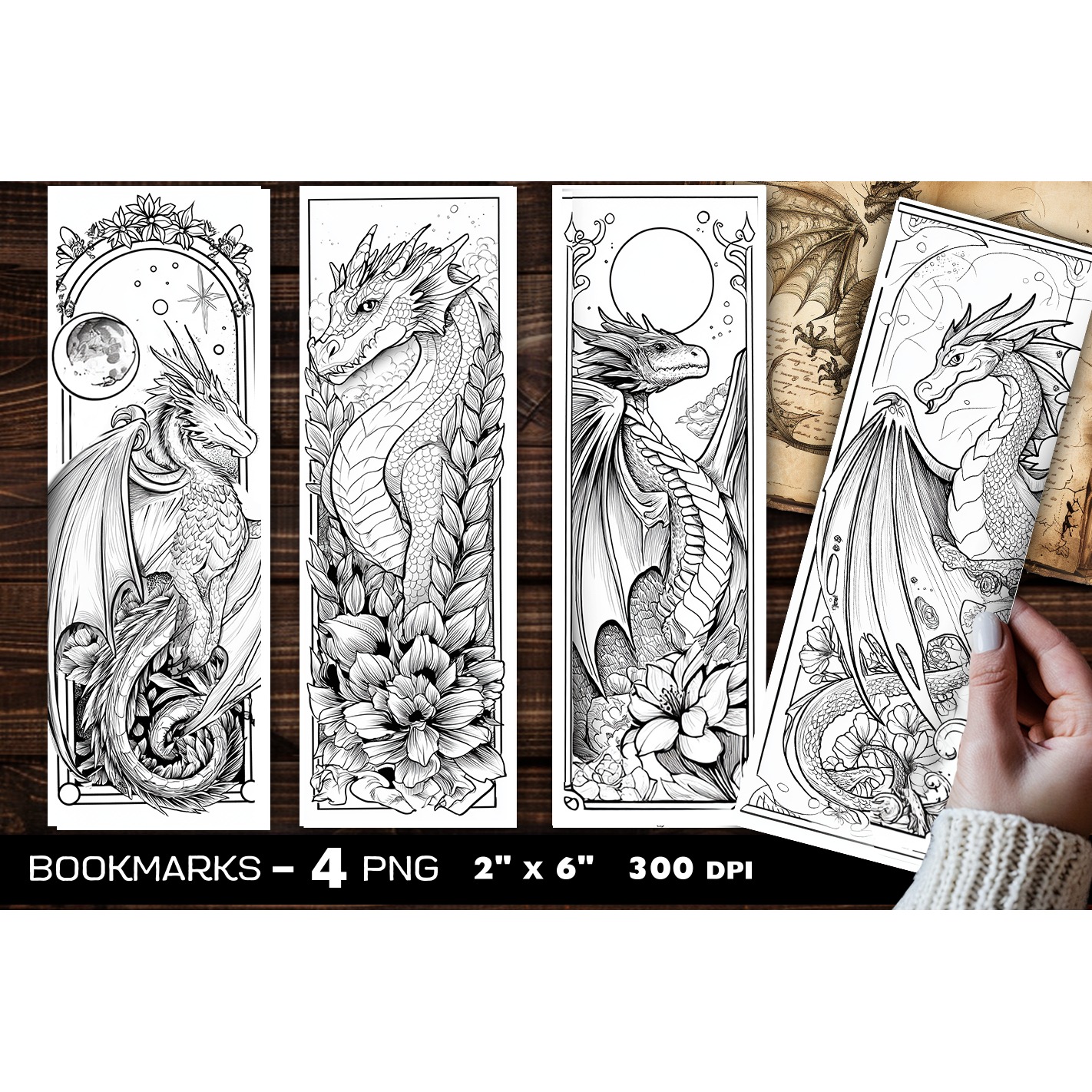 Dragons coloring bookmark, dragon coloring page bookmark (4)