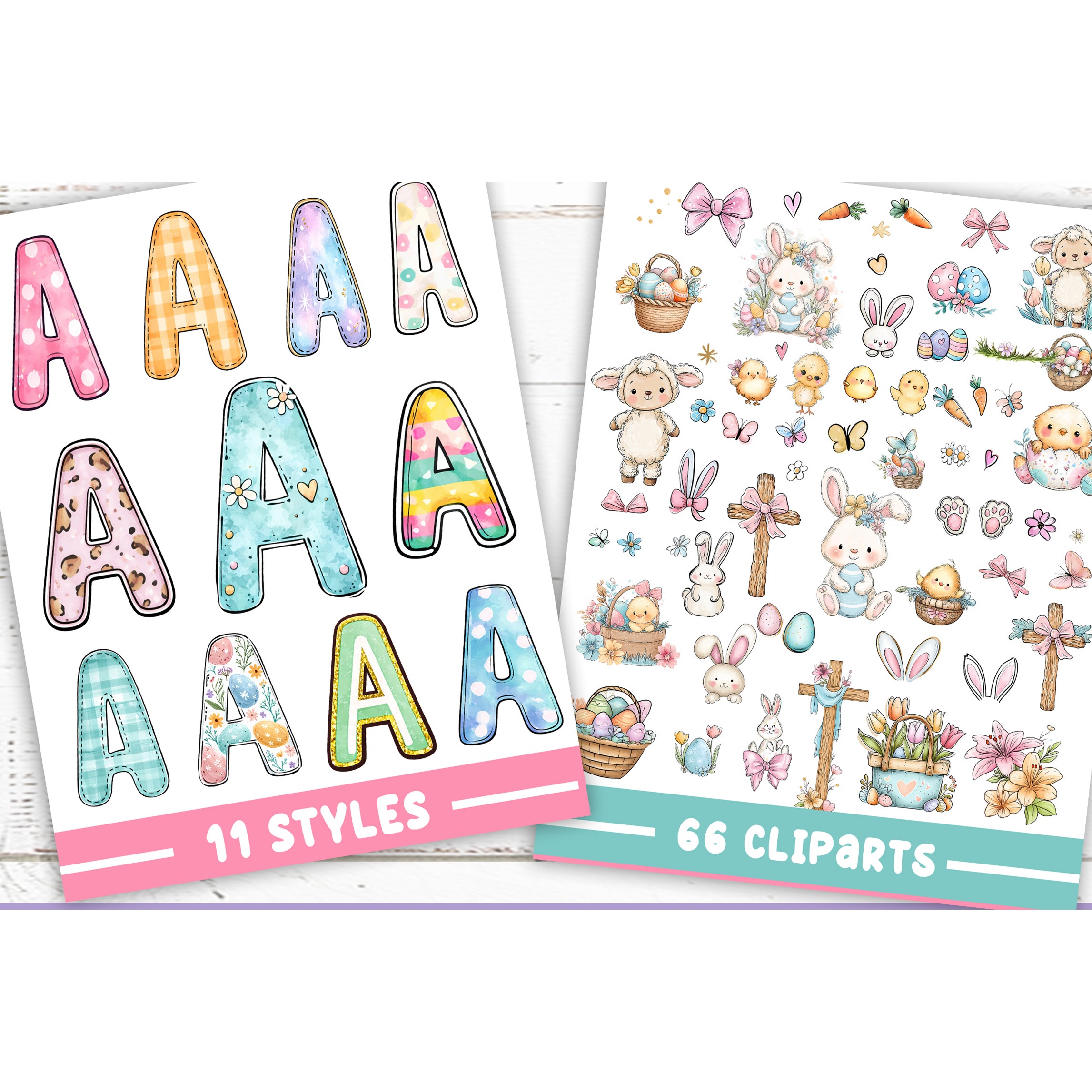 Easter Doodle Alphabet PNG 11 font styles and clipart 2