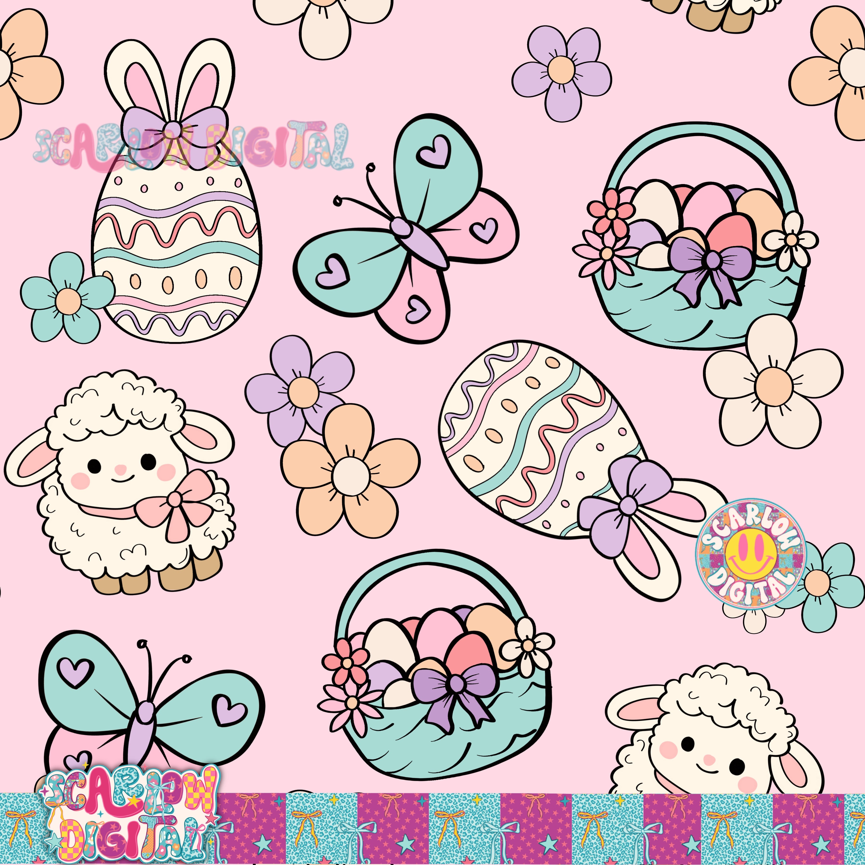 Easter Doodles Seamless Pattern Digital Design