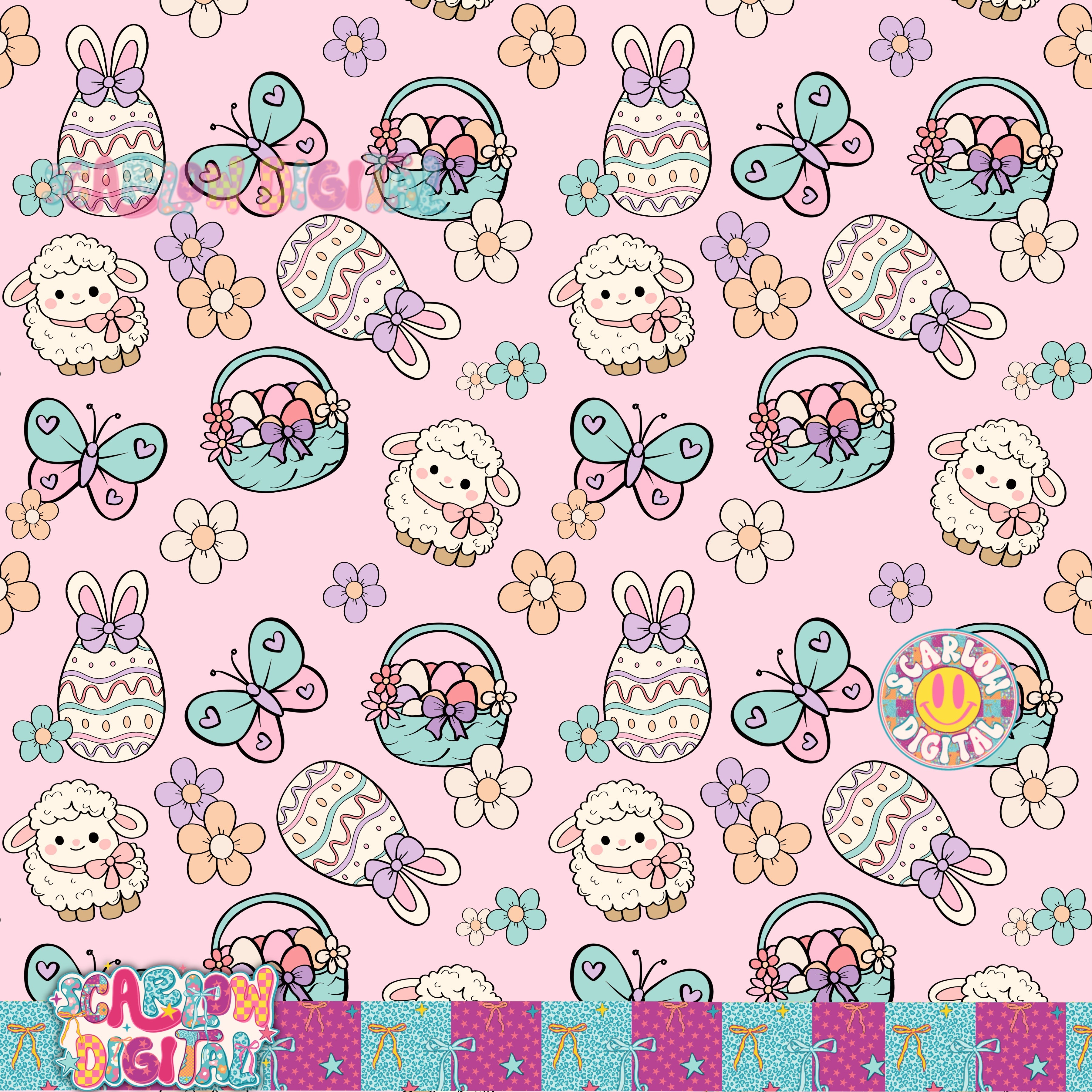 Easter Doodles Seamless Pattern Digital Design 2