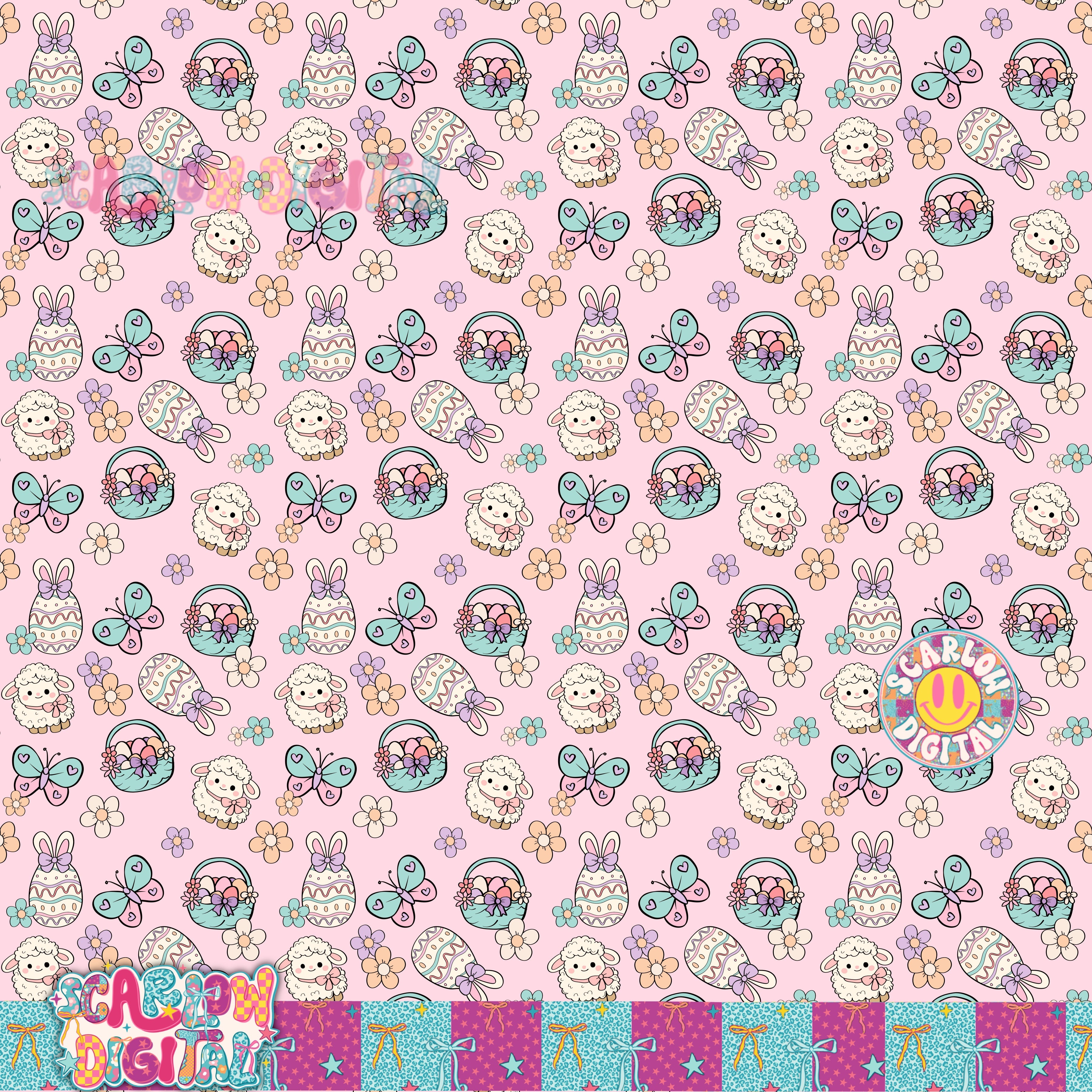 Easter Doodles Seamless Pattern Digital Design 3