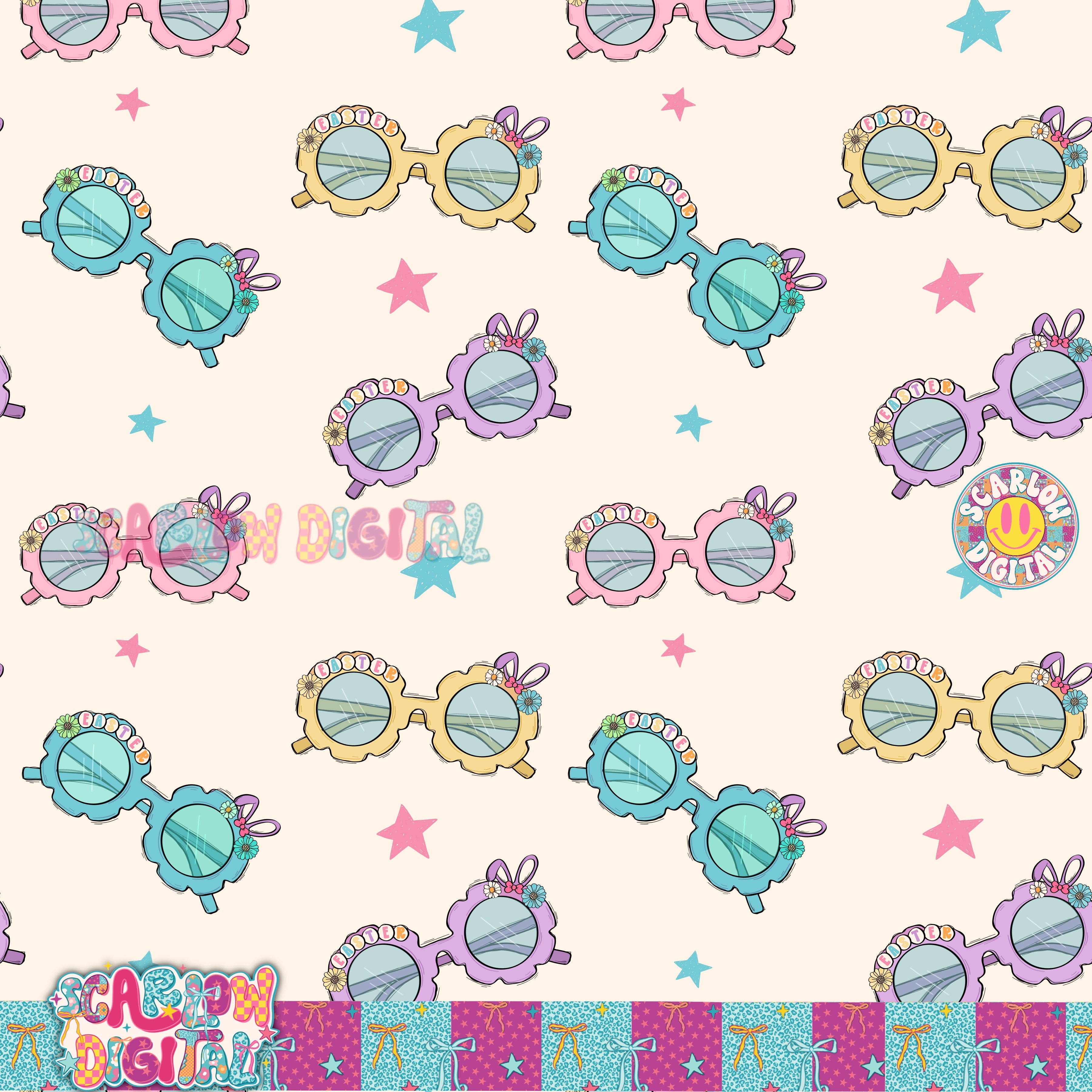 Easter Glasses Seamless Pattern Digital Design 2