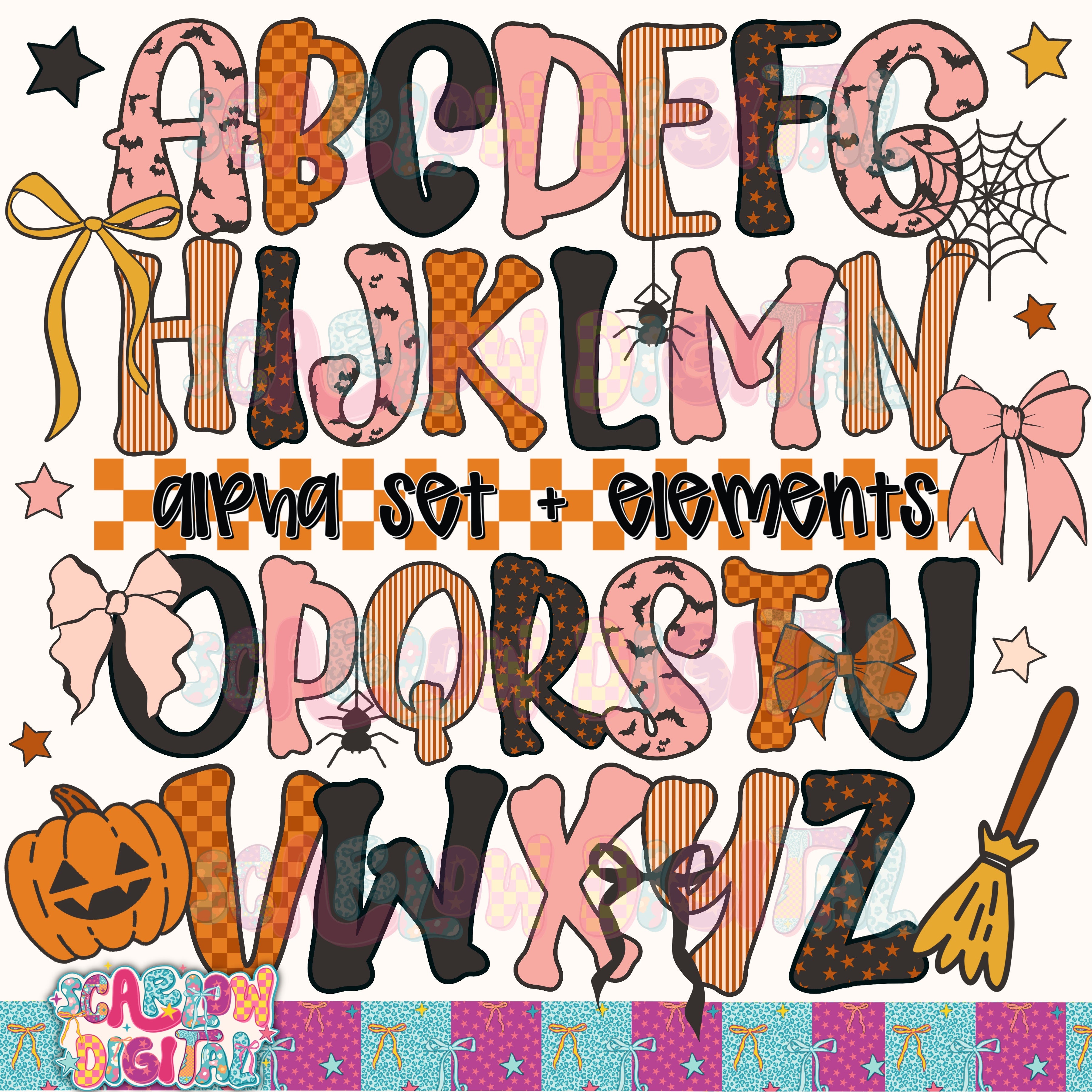 Fall and Halloween Alphabet Set Digital Design