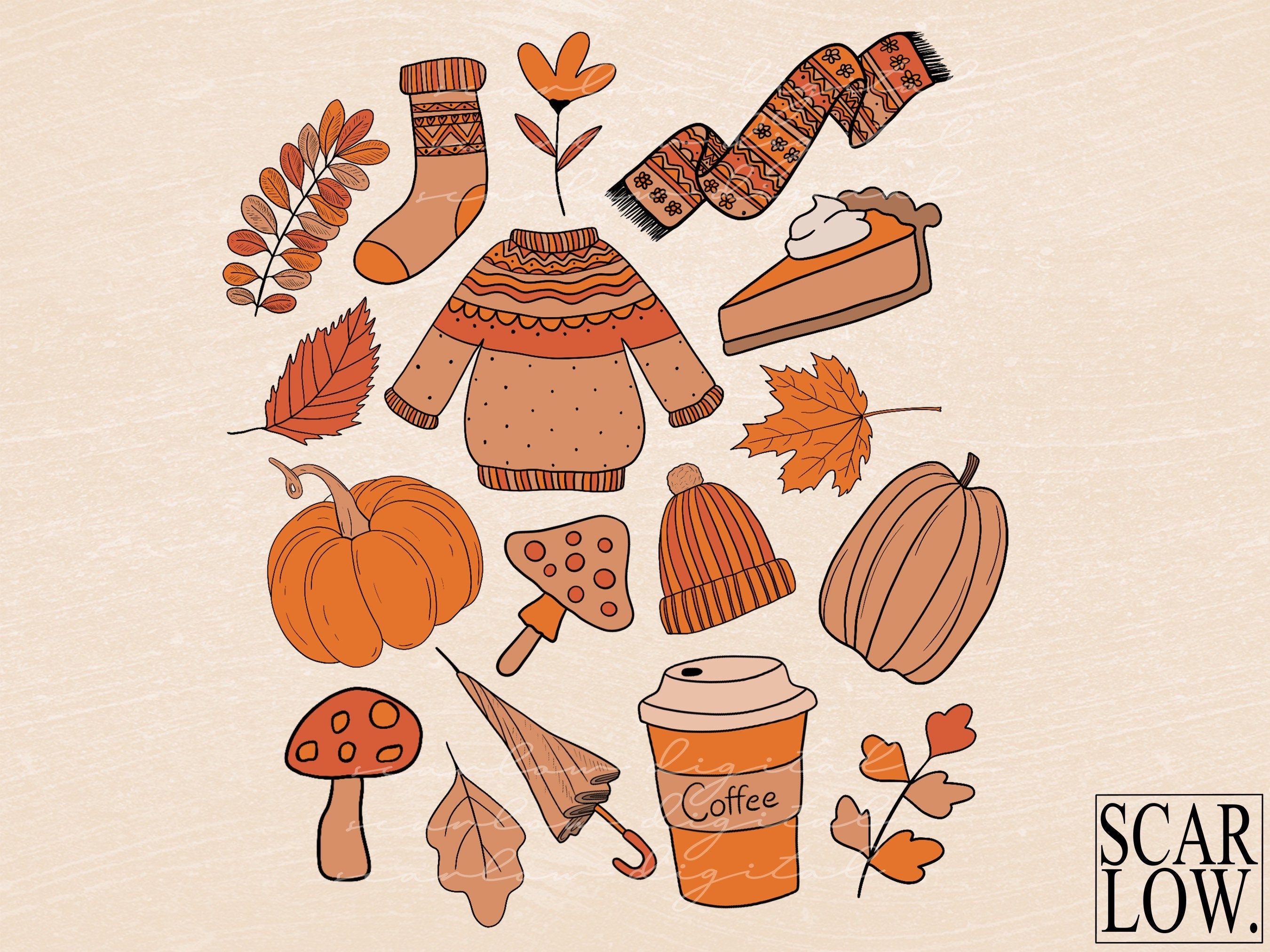 Fall Doodles PNG Print File For Sublimation Or Print, Boho Sublimation, Fall sublimation, autumn designs, retro fall png, vintage fall png 3